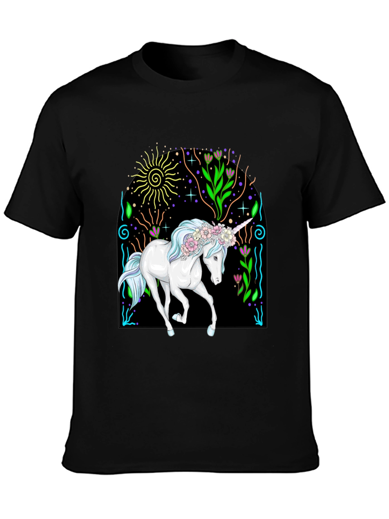 Black Unicorn Graphic Tee - Black Cotton T-Shirt view 3