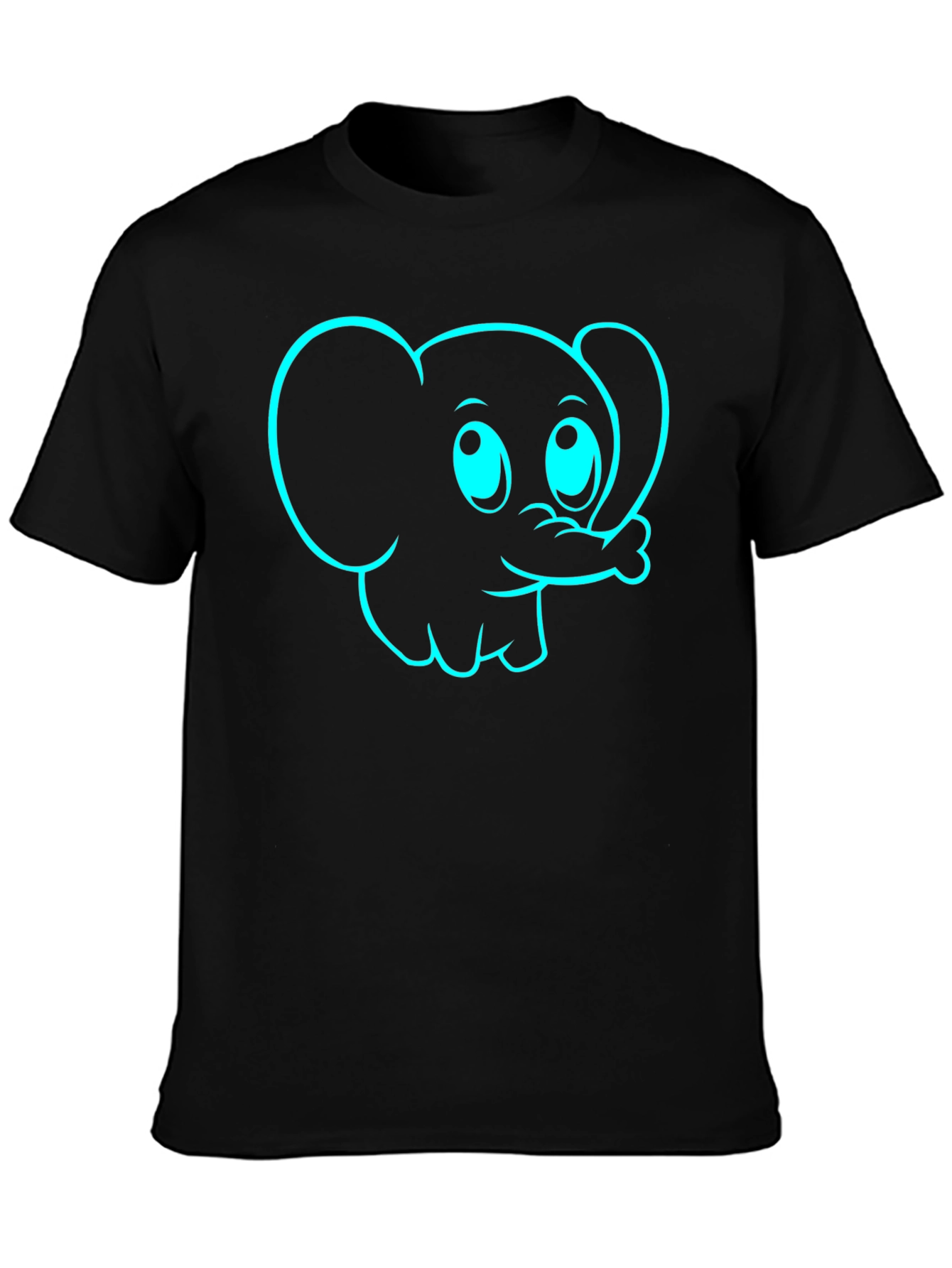 Black Cartoon Elephant Graphic Tee - Black Cotton T-Shirt view 3