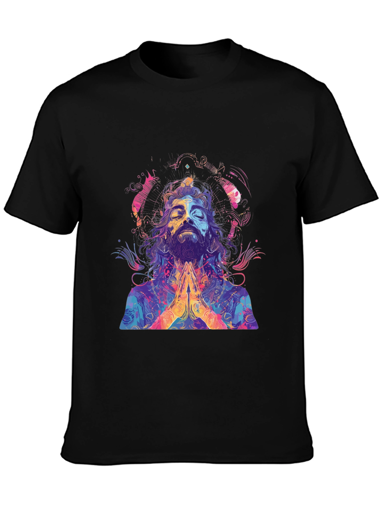 Black Psychedelic Meditating Man Graphic Tee view 3
