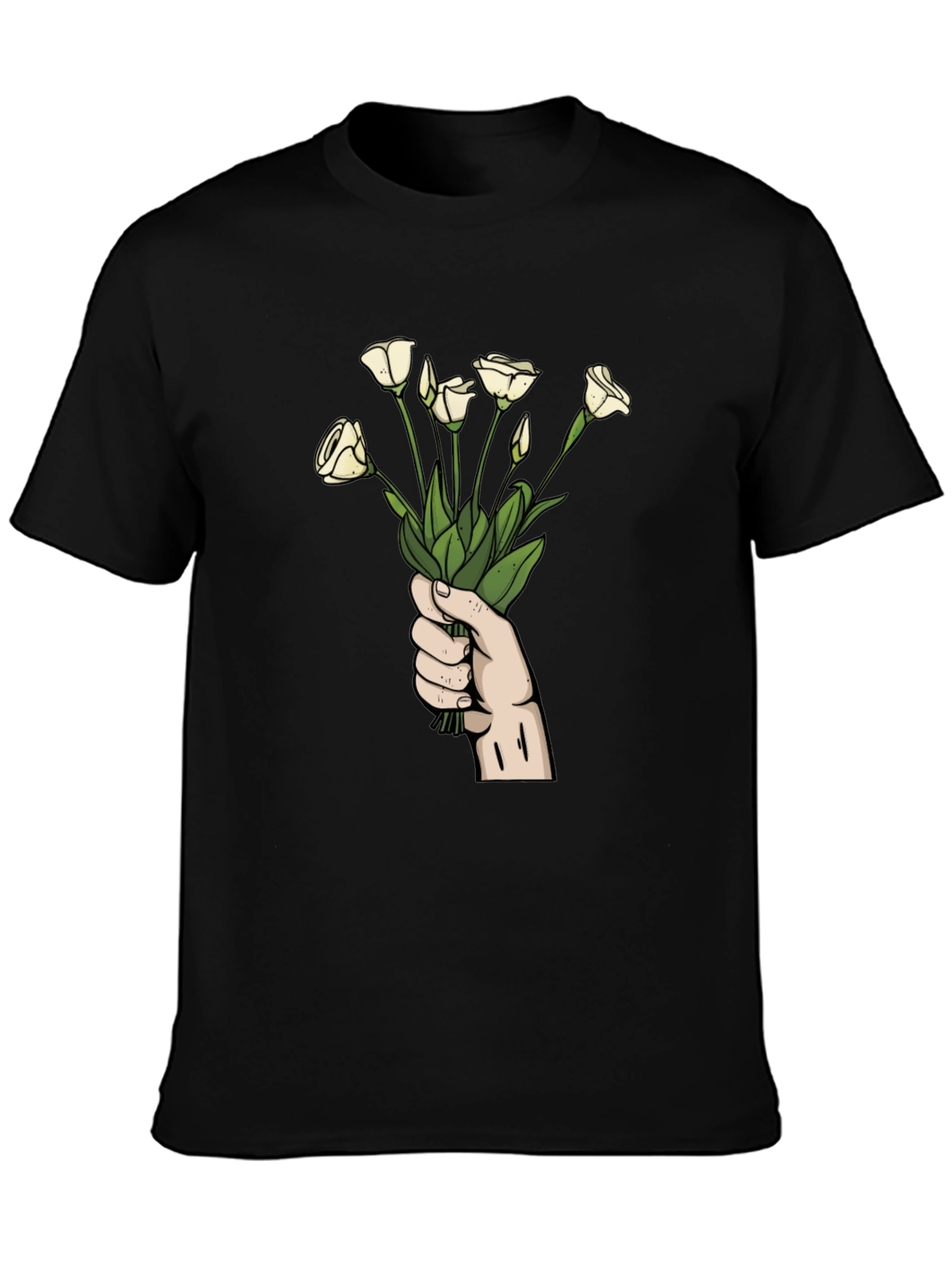 Black Floral Bouquet Graphic Tee - Black Cotton T-Shirt view 3