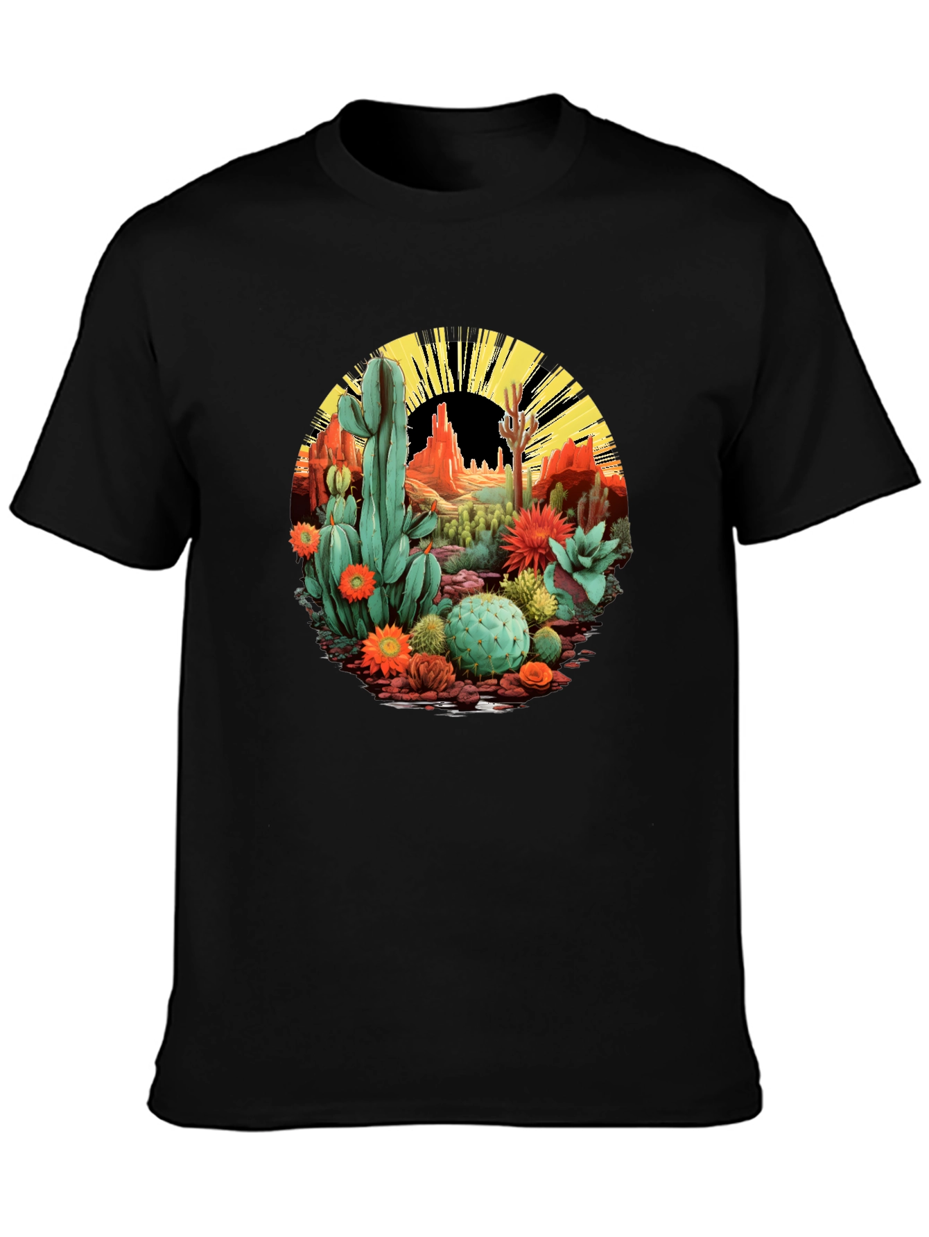 Black Desert Cactus Graphic T-Shirt - Black Cotton Tee view 3