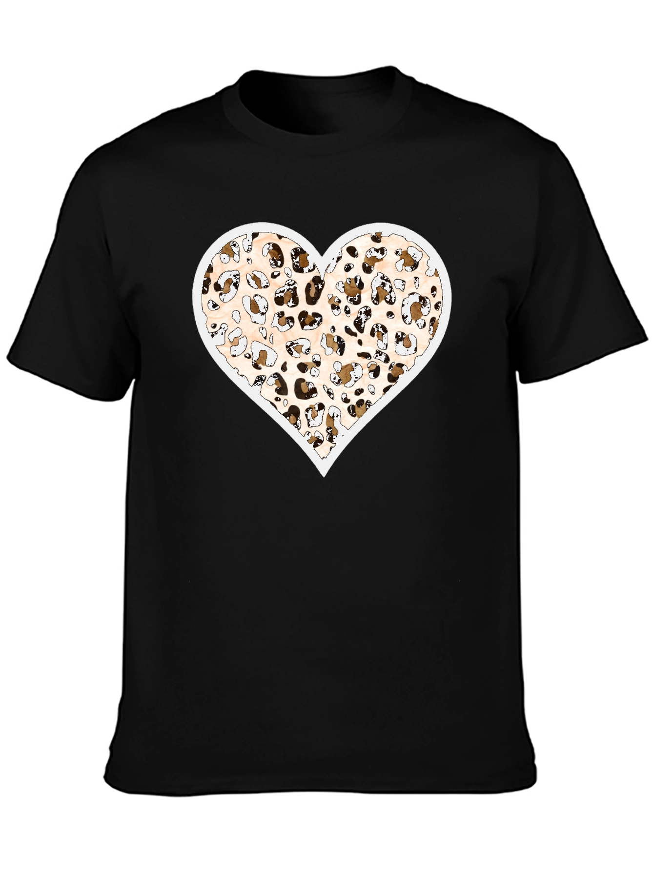 Black Leopard Print Heart Graphic Black Tee Shirt view 3