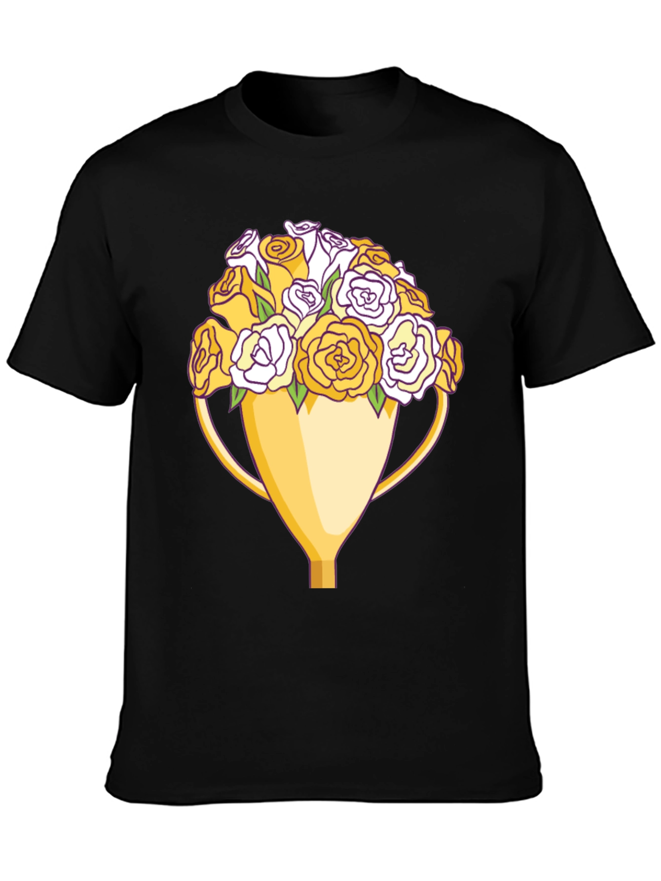 Black Floral Trophy Graphic Tee - Unique Design view 3