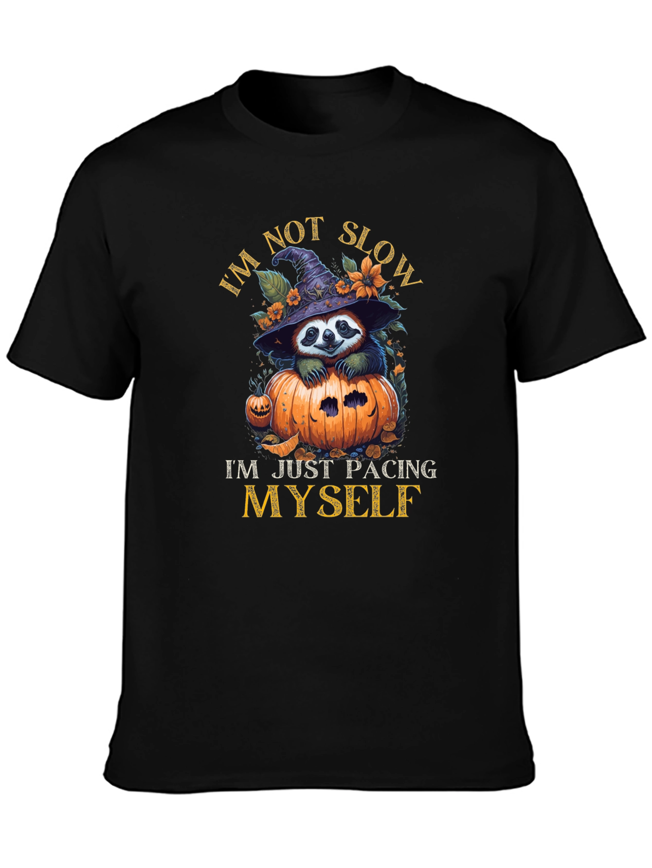 Black Funny Sloth Halloween T-Shirt - I'm Not Slow Pacing Myself view 3
