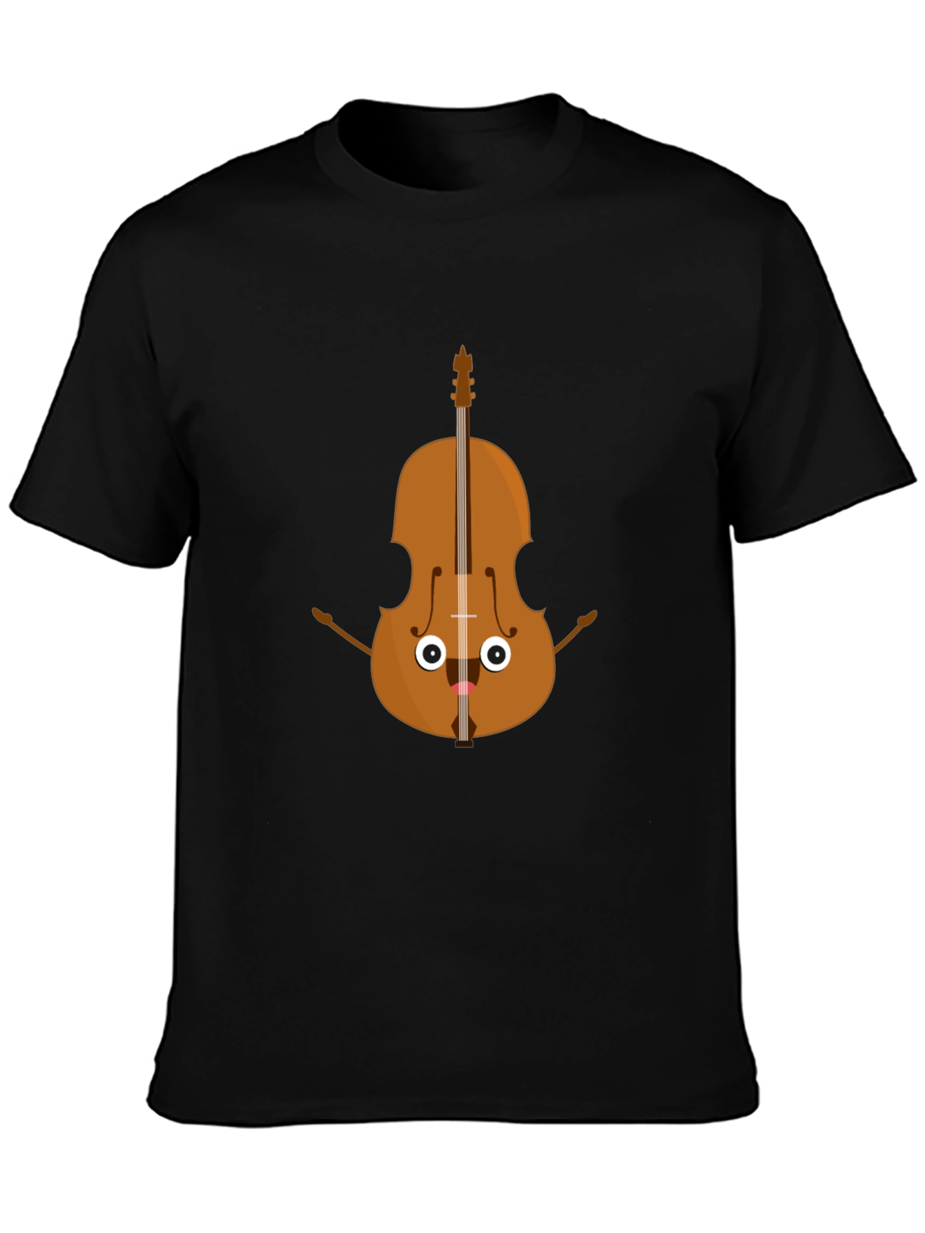 Black Funny Cartoon Cello Musician Graphic Tee view 3