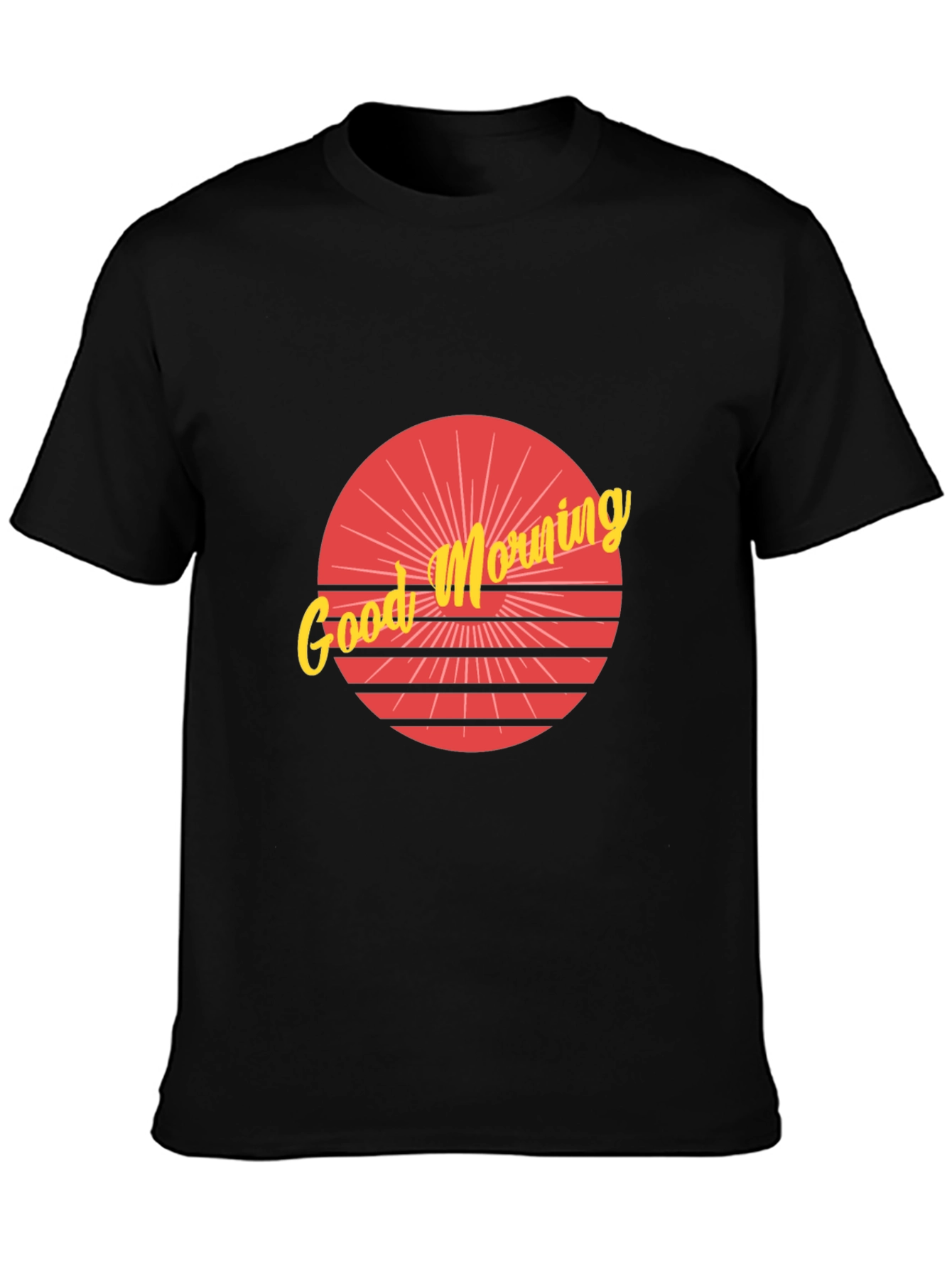 Black Good Morning Graphic Tee - Retro Sunrise Design view 3