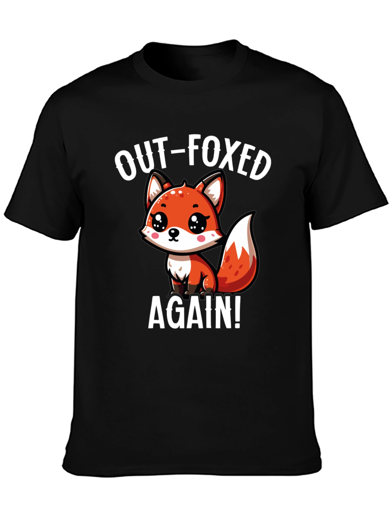Black Out-Foxed Again! Cute Cartoon Fox Graphic T-Shirt view 3