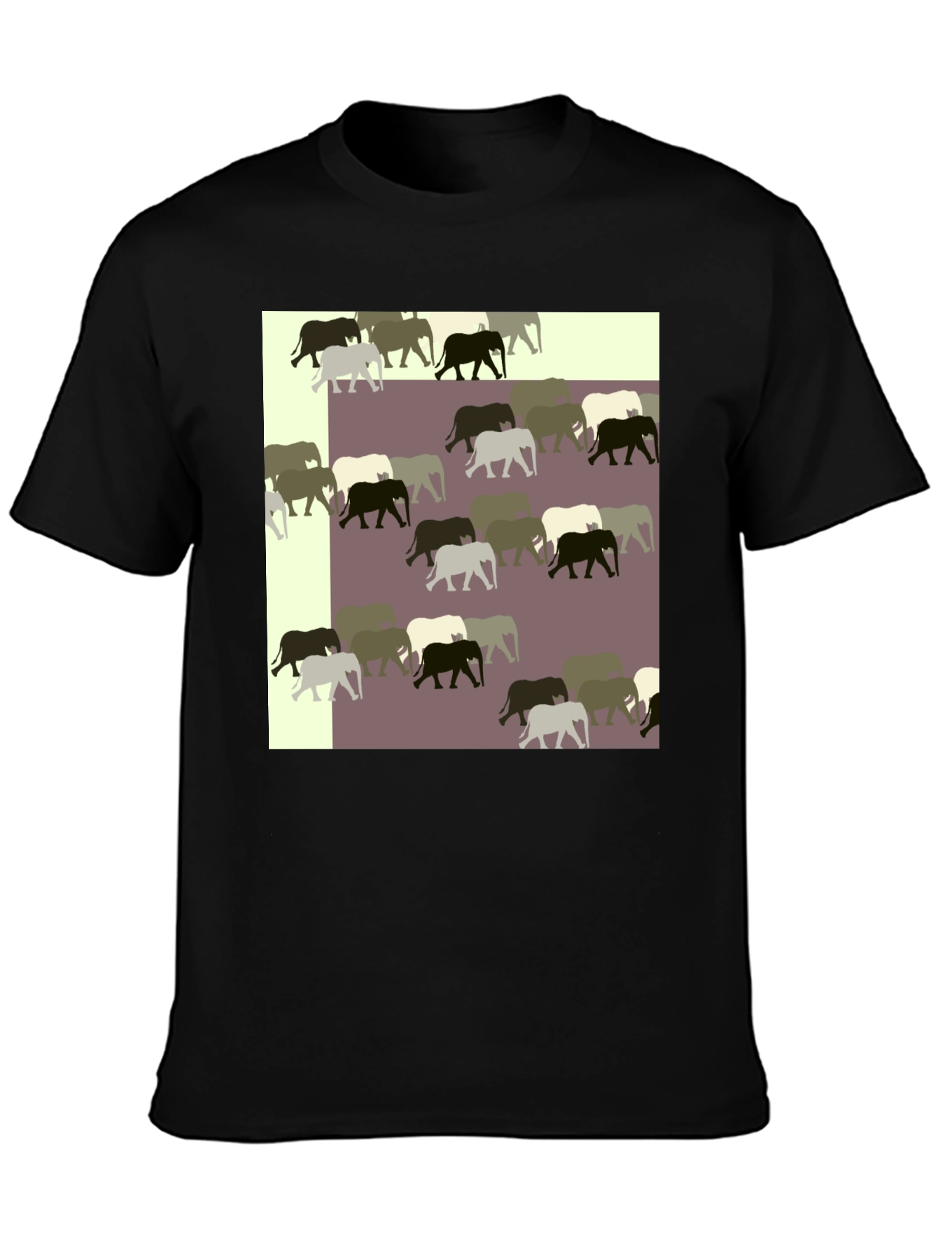Black Elephant Pattern Black T-Shirt view 3