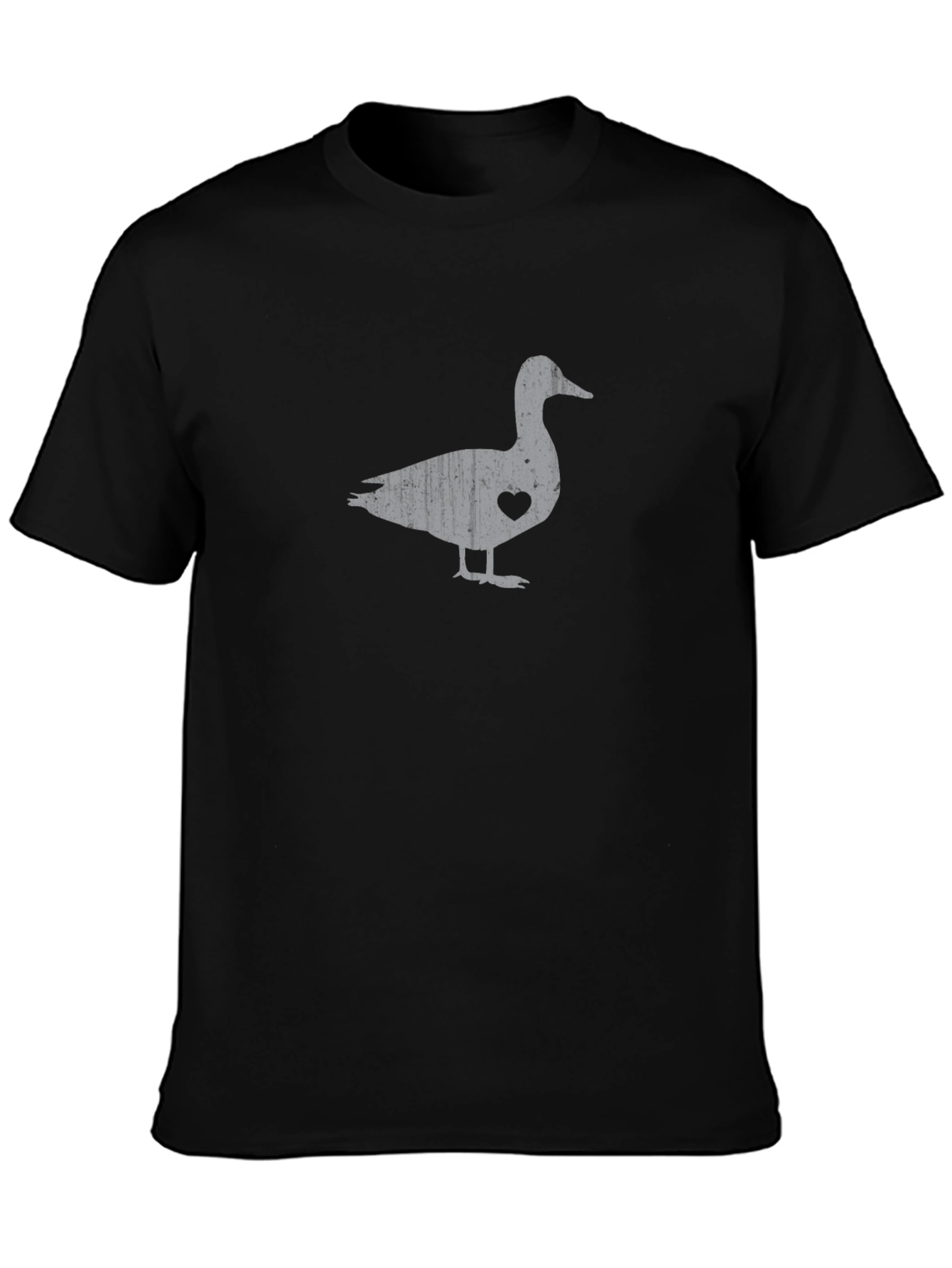 Black Duck with Heart Graphic Tee - Casual Cotton Blend T-Shirt view 3