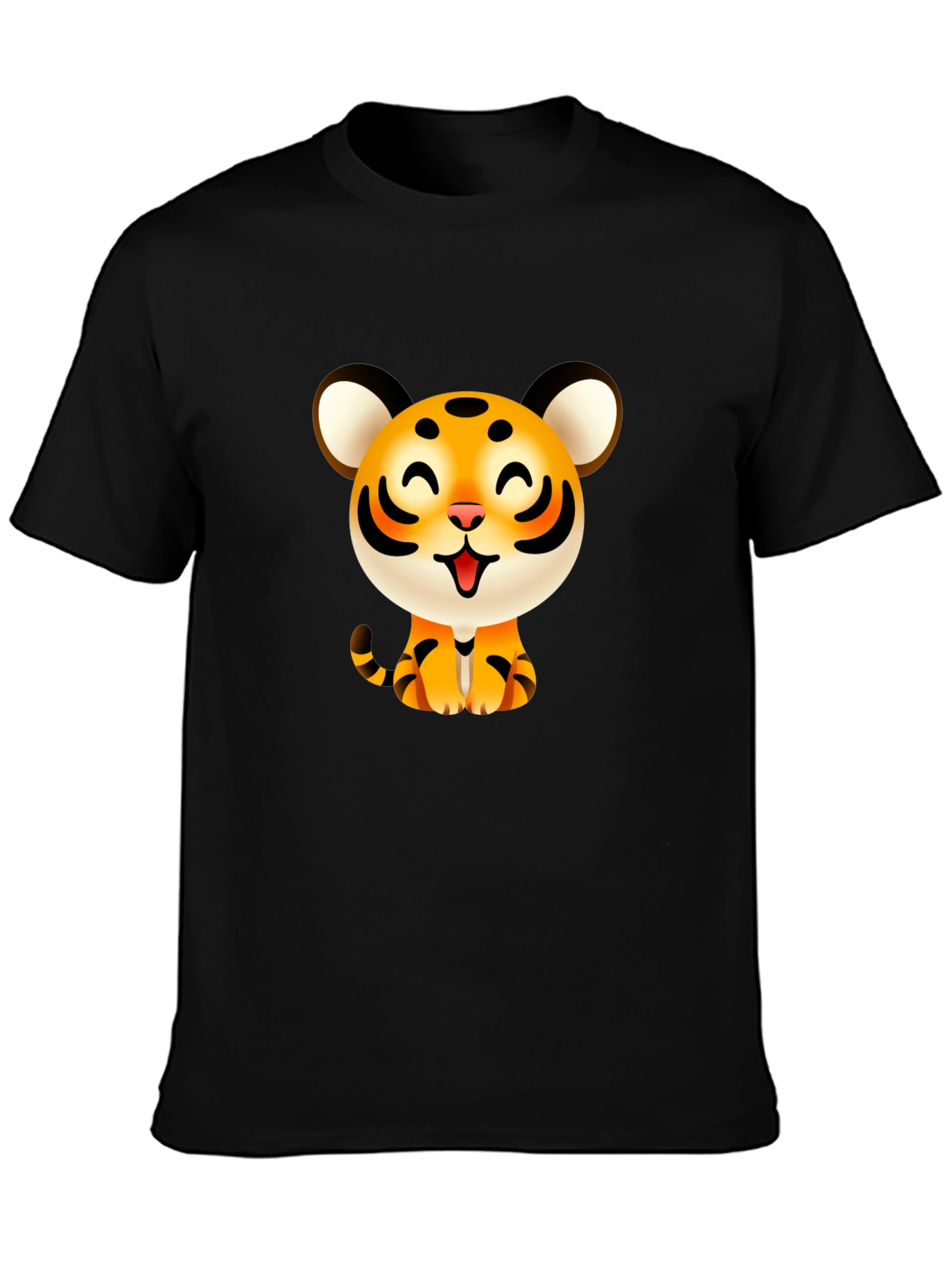 Black Cute Cartoon Tiger Graphic Tee - Black view 3