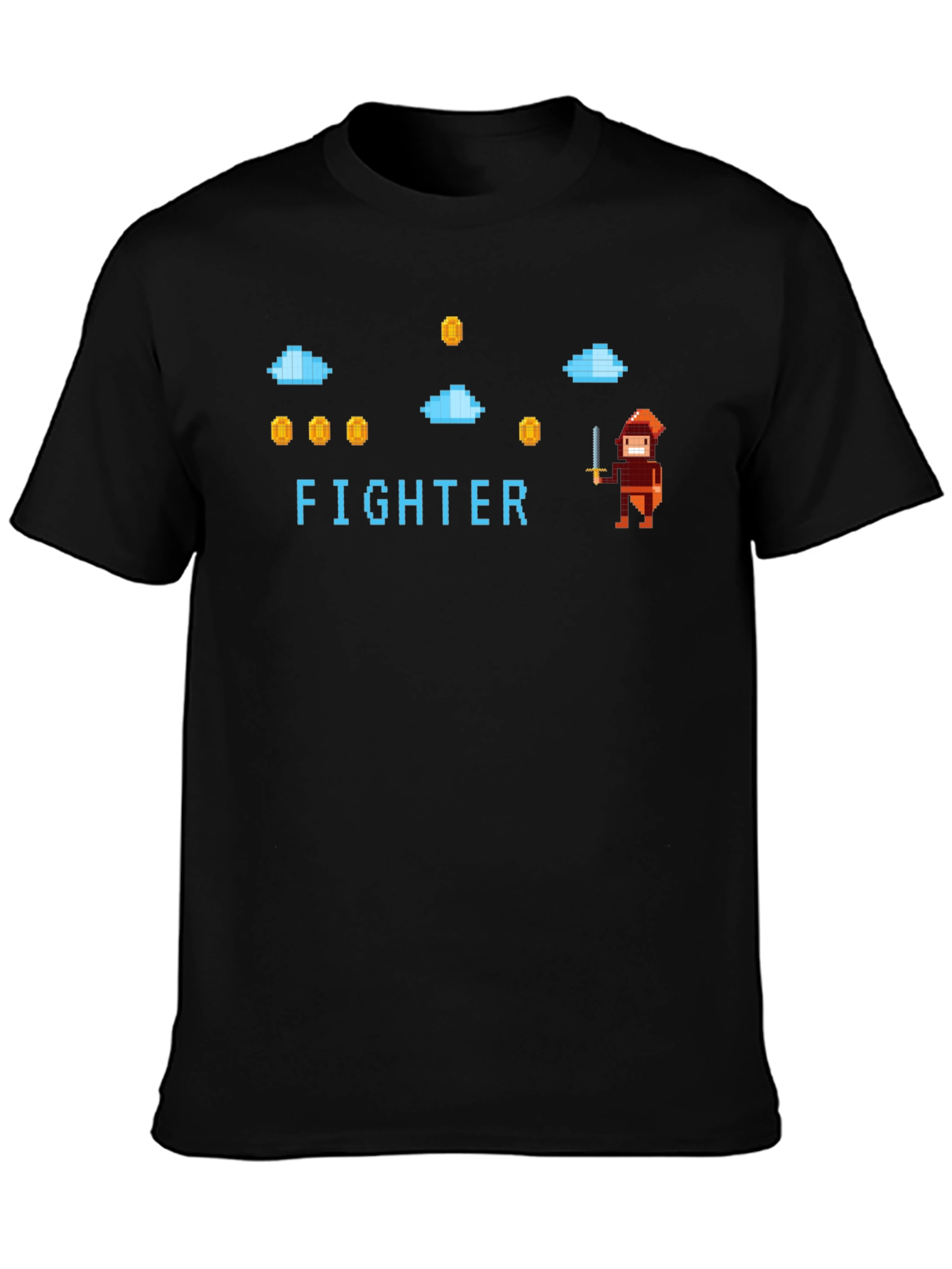 Black Retro Pixel Fighter Graphic T-Shirt view 3