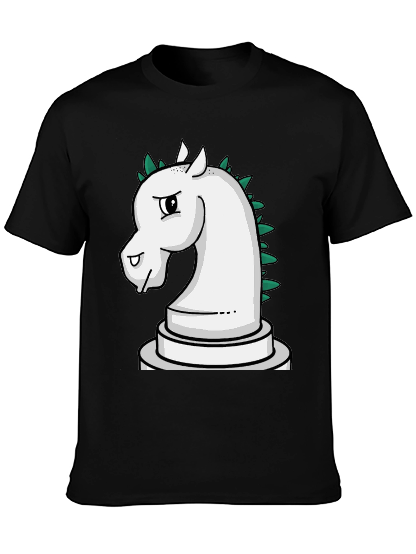 Black Chess Knight T-Shirt - Unique Cartoon Design view 3