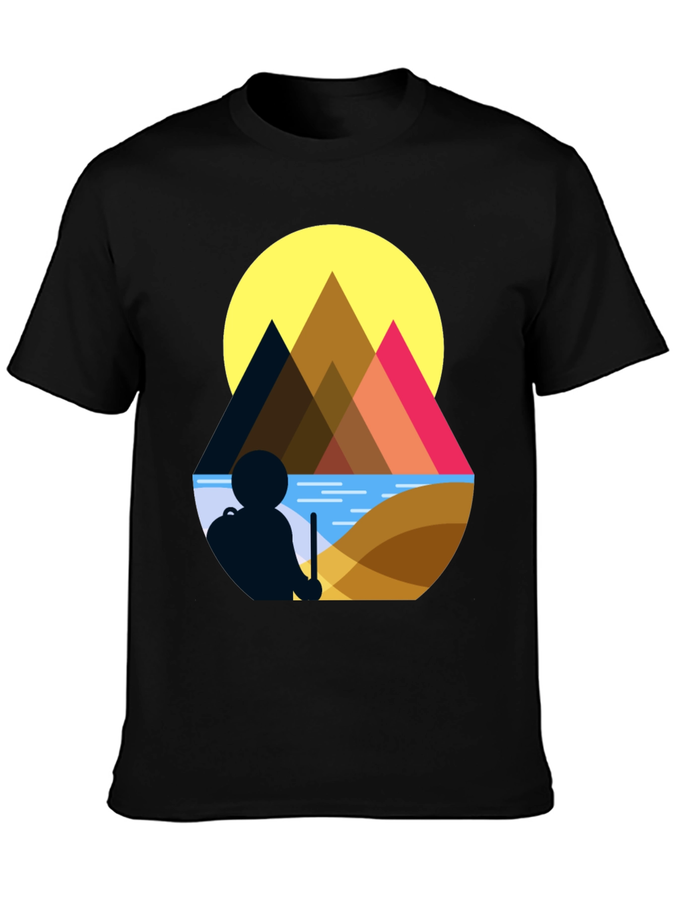 Black Geometric Mountain Scene Graphic Tee view 3