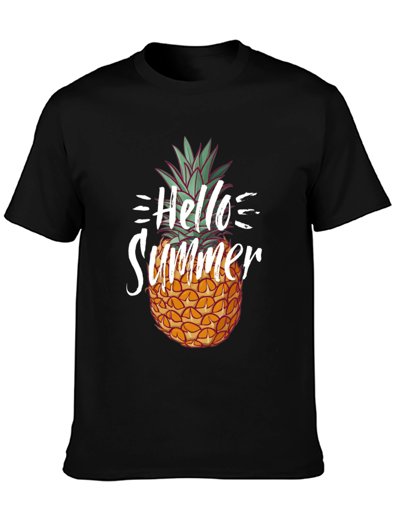 Black Hello Summer Pineapple Graphic Tee - Black Cotton Shirt view 3