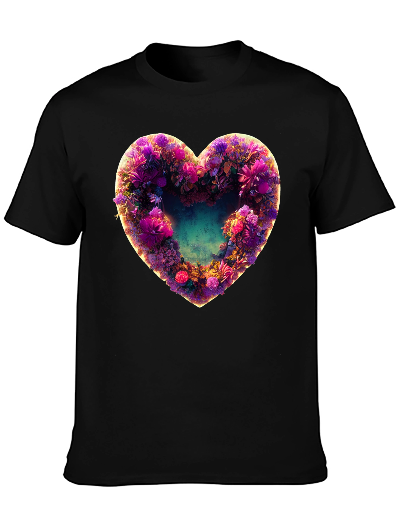 Black Floral Heart Graphic Black T-Shirt view 3
