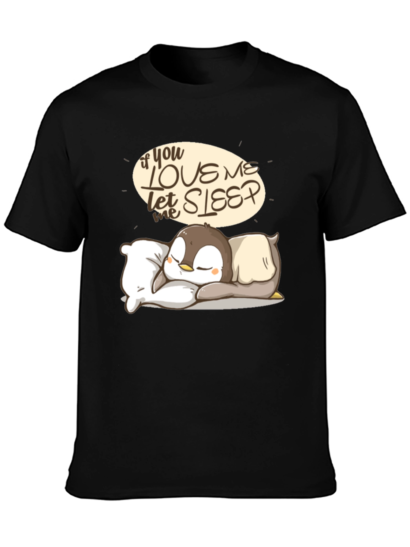 Black Cute Penguin Sleep T-Shirt view 3