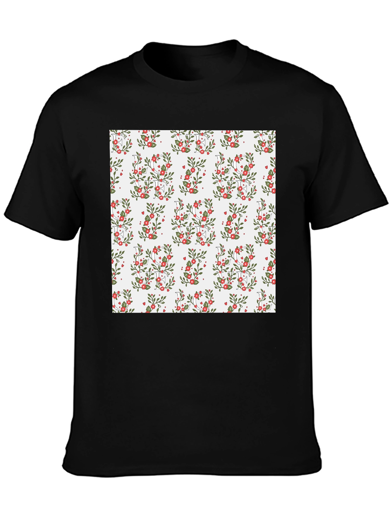 Black Floral Pattern T-Shirt: Stylish Men's Graphic Tee view 3