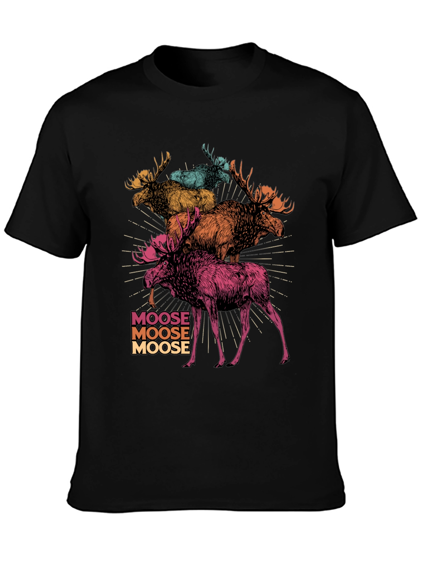 Black Moose Stack Graphic T-Shirt - Cool Colorful Design view 3