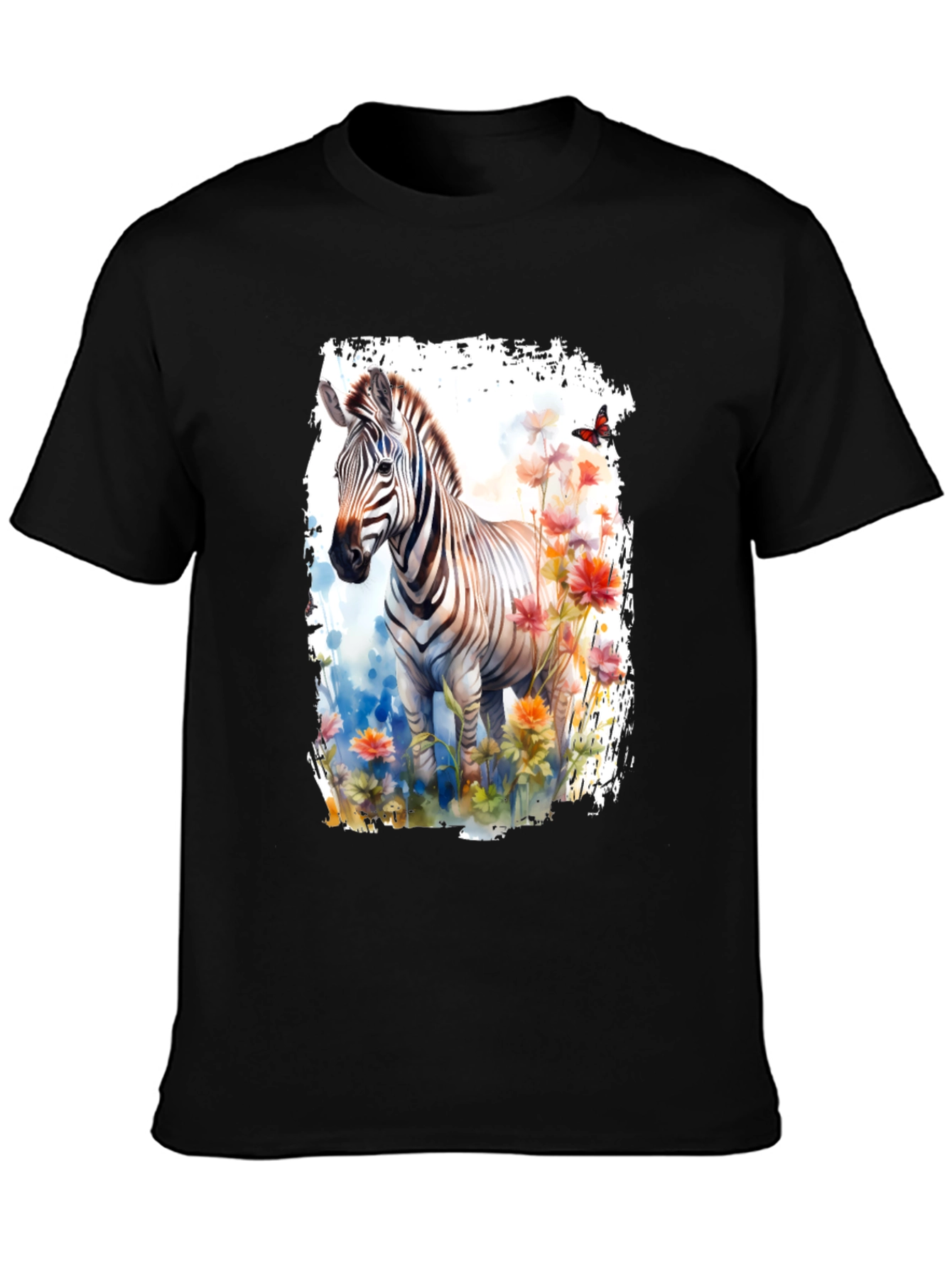 Black Zebra & Floral Graphic Black T-Shirt view 3