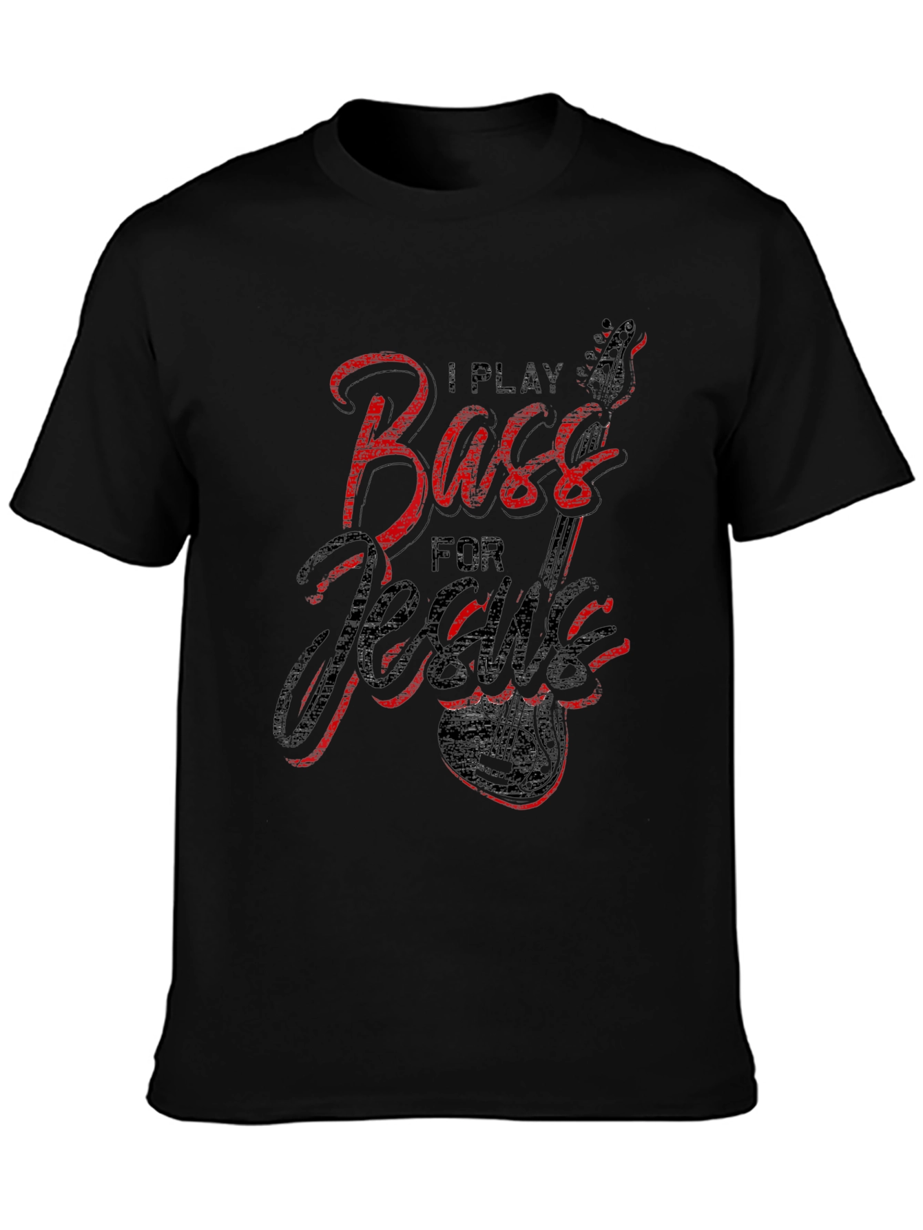 Black I Play Bass for Jesus Black T-Shirt view 3