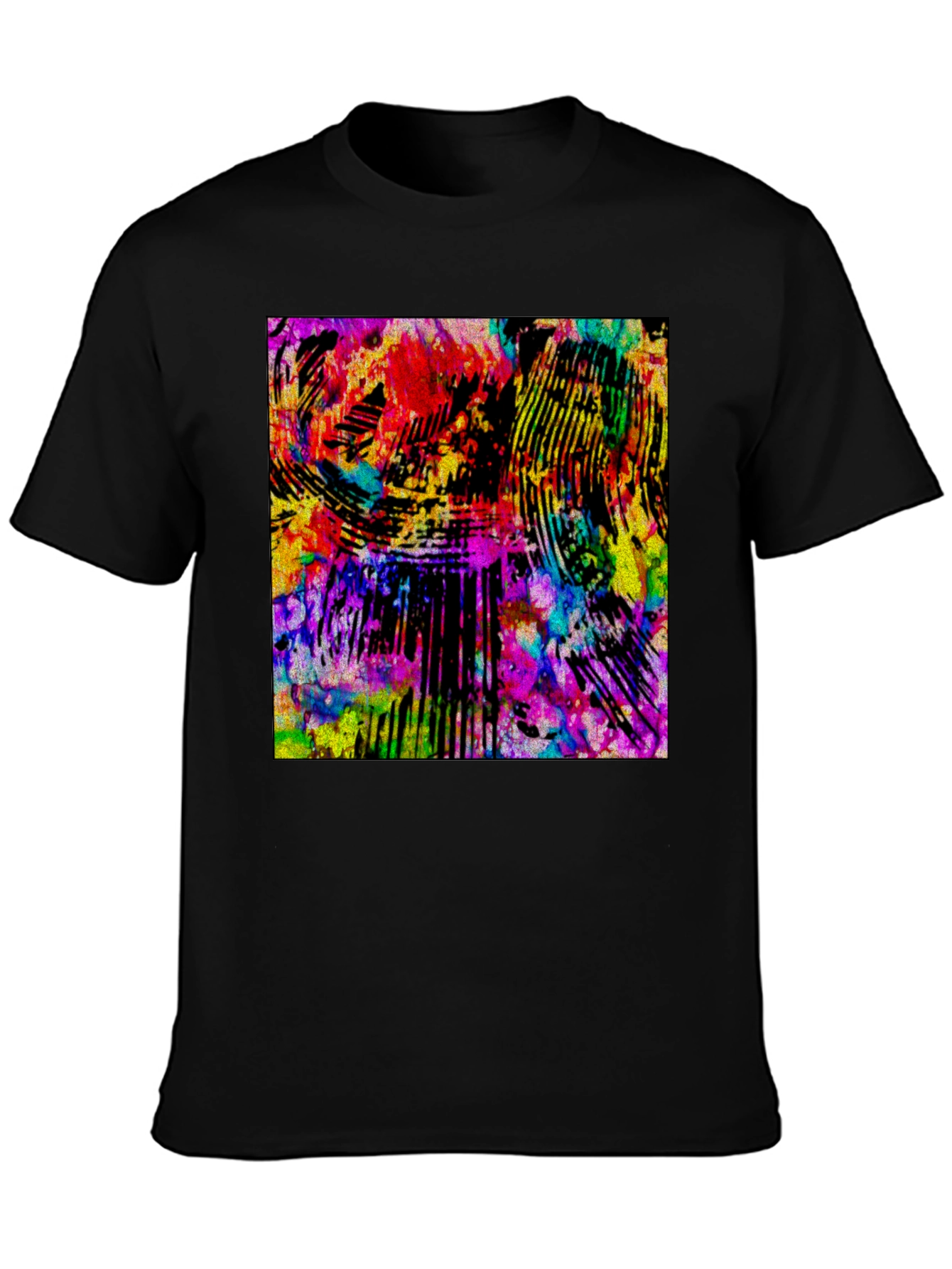 Black Abstract Art Graphic Print Black T-Shirt view 3