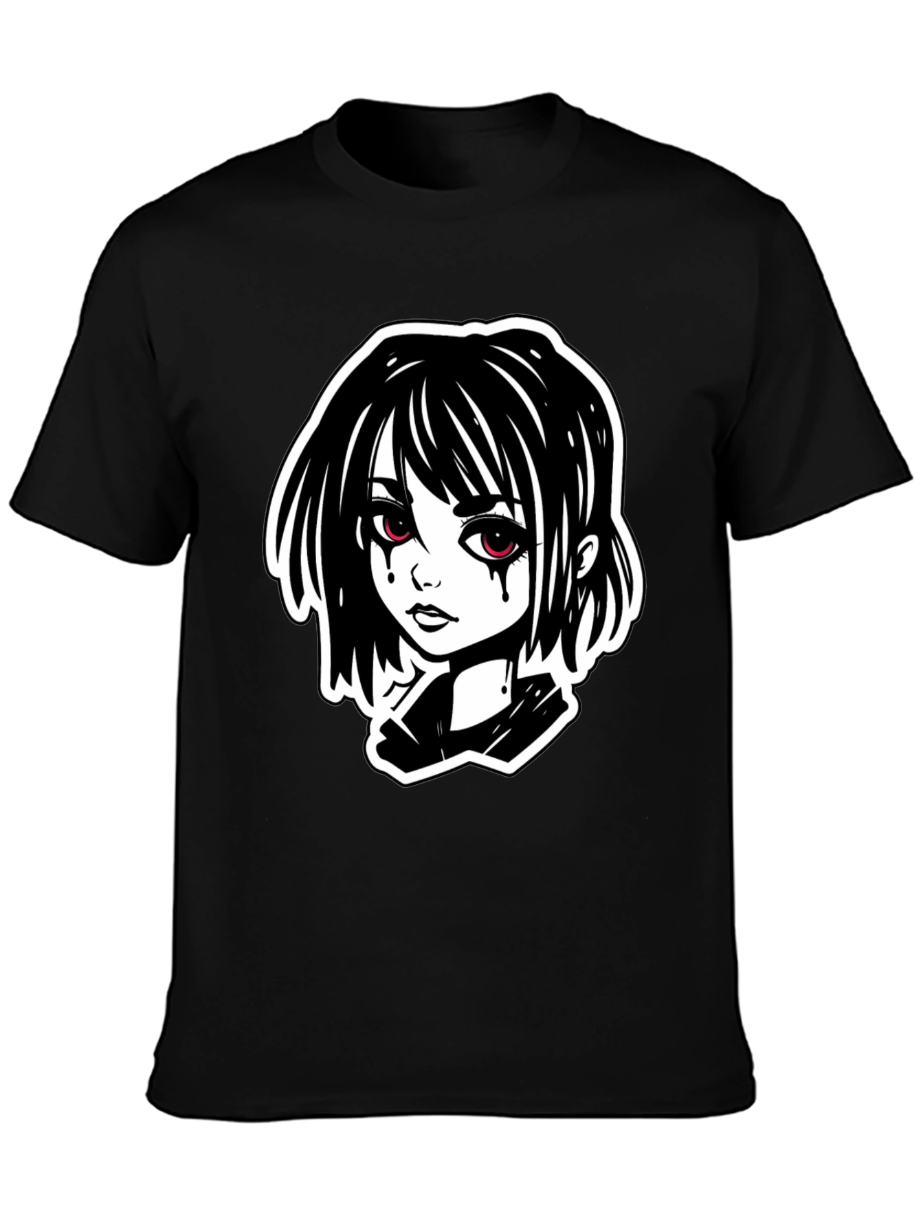 Black Gothic Anime Girl T-Shirt - Black view 3