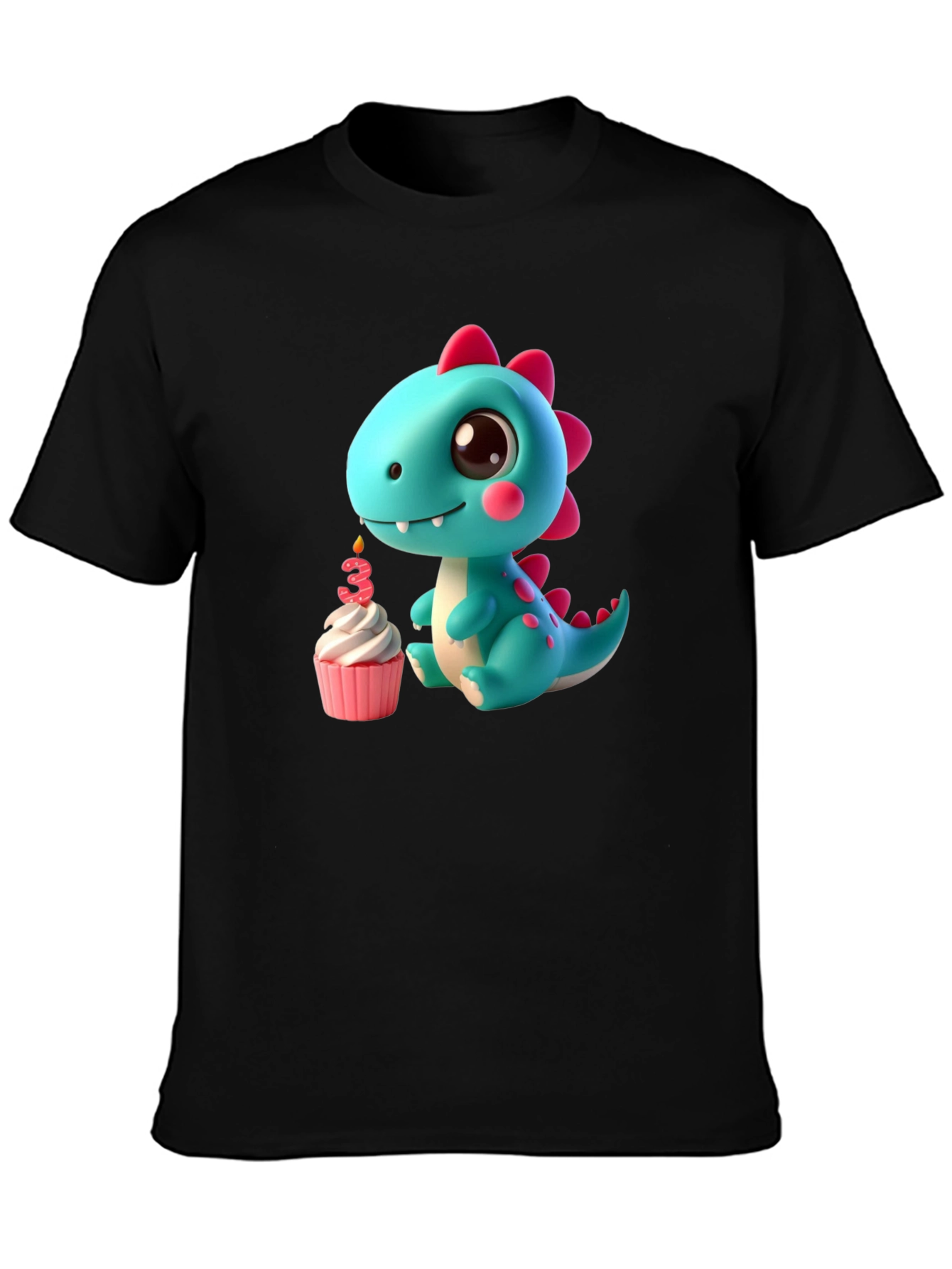 Black Cute Dinosaur 3rd Birthday T-Shirt view 3