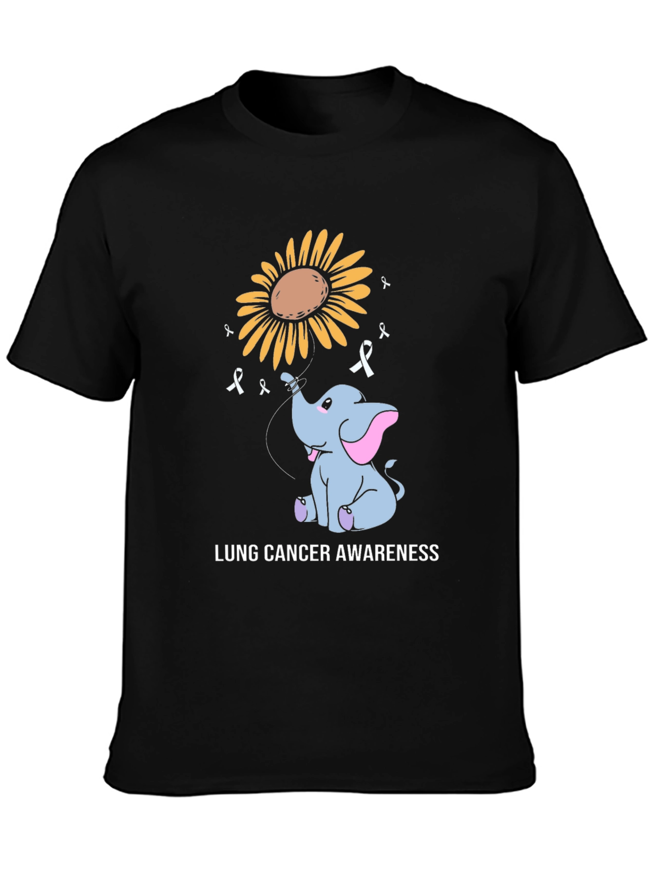 Black Lung Cancer Awareness Elephant Sunflower T-Shirt view 3