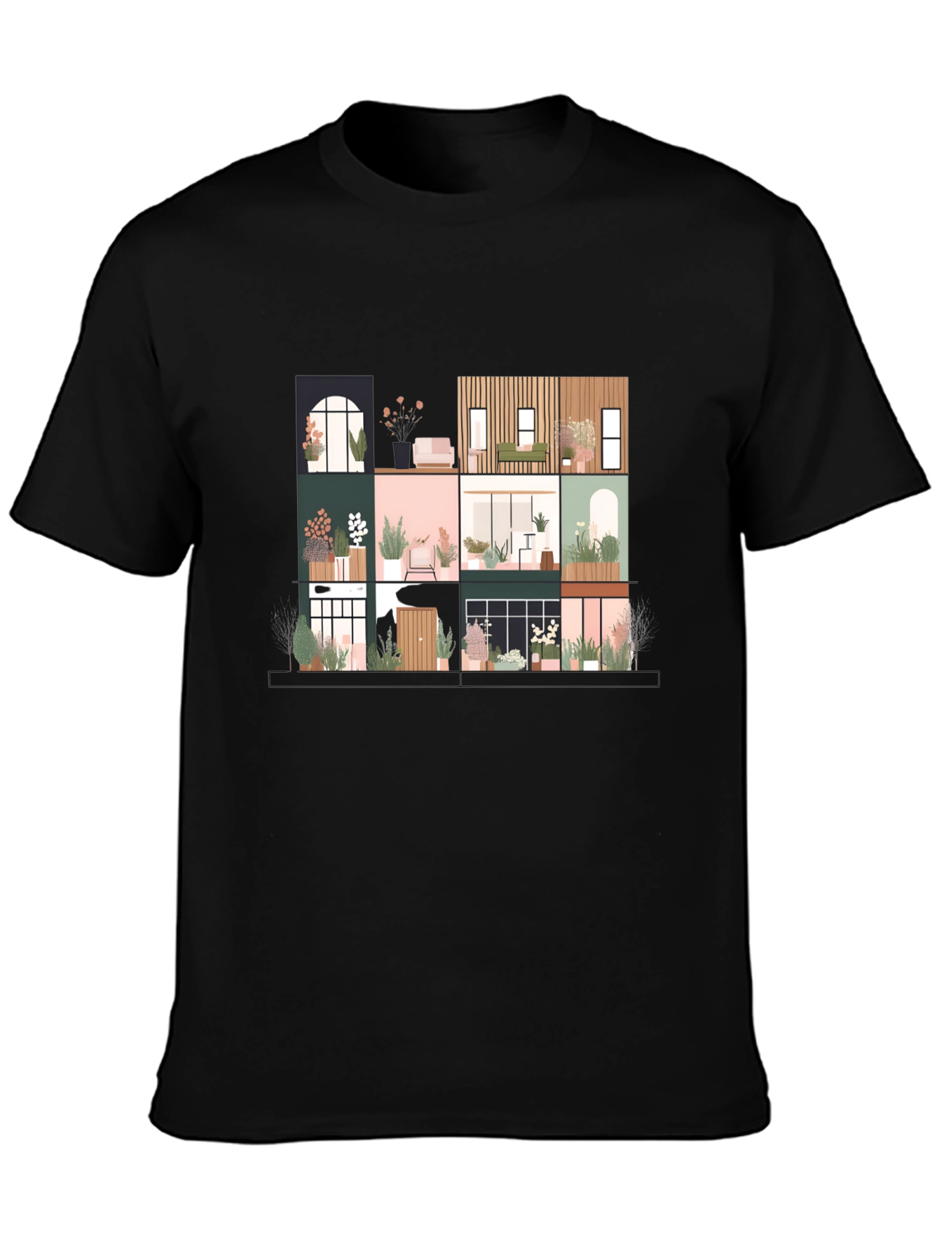 Black Urban Living T-Shirt - Stylish City Home Design view 3