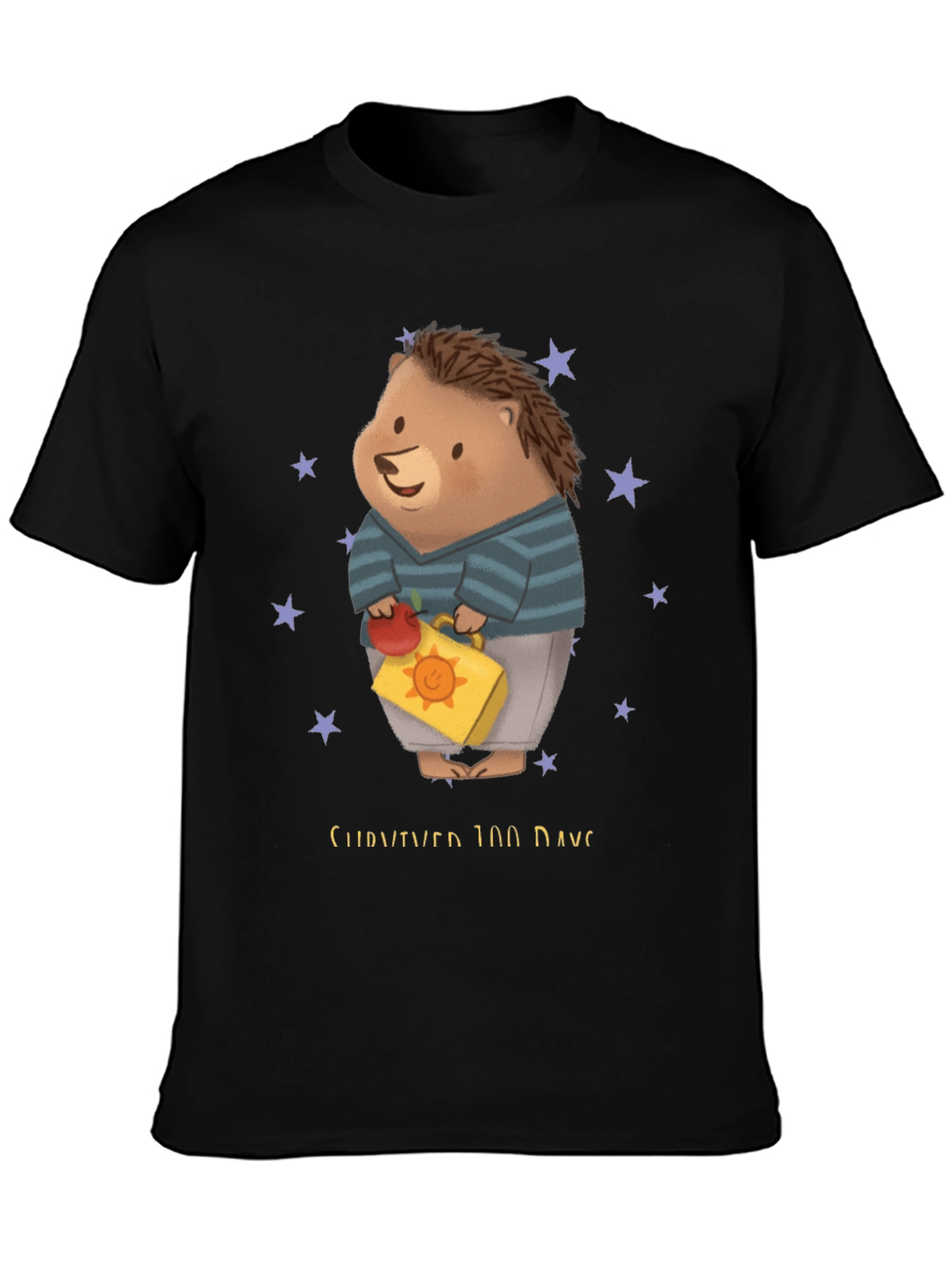 Black 100 Days of School Hedgehog Tee view 3