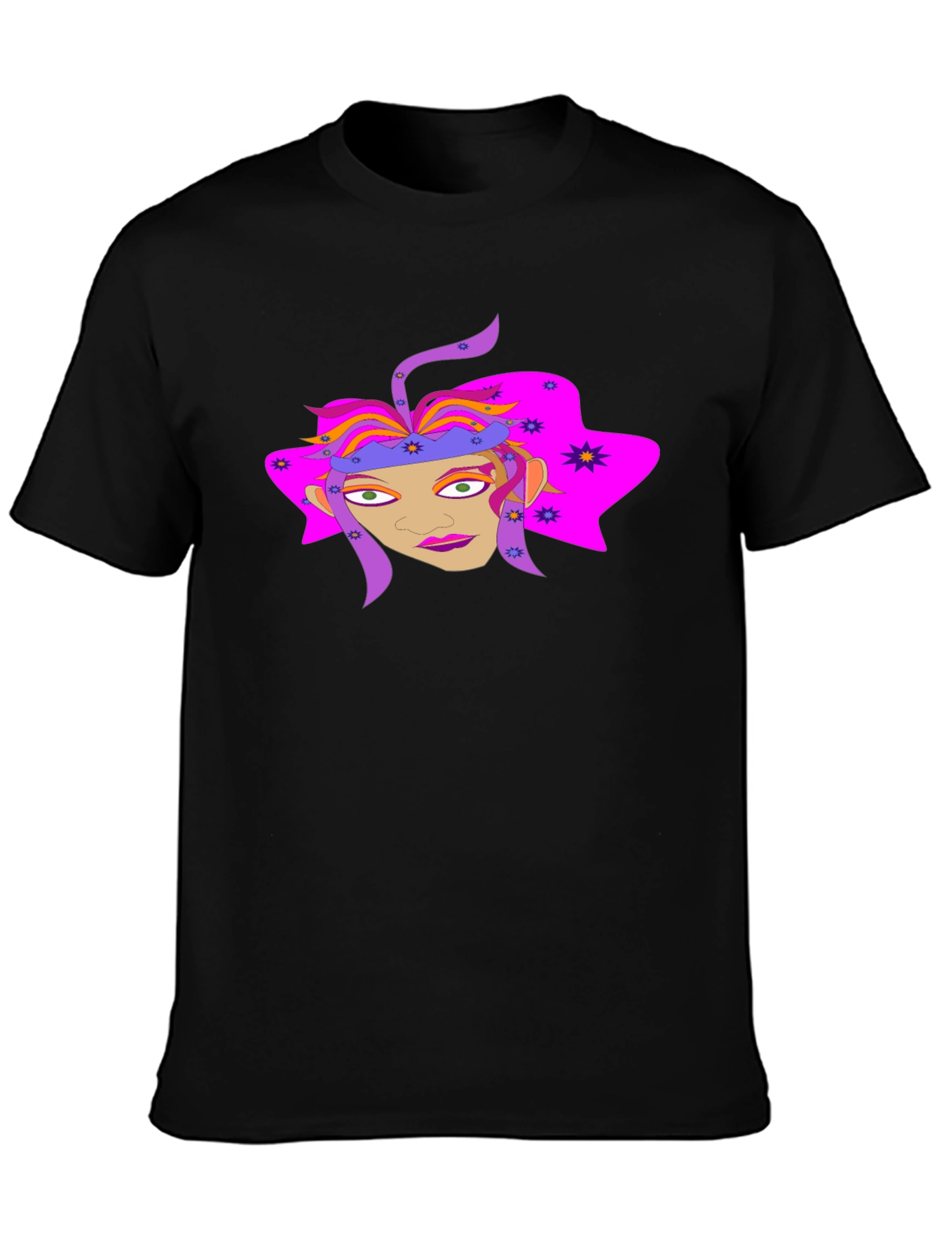 Black Funky Graphic Tee: Colorful Face Design view 3