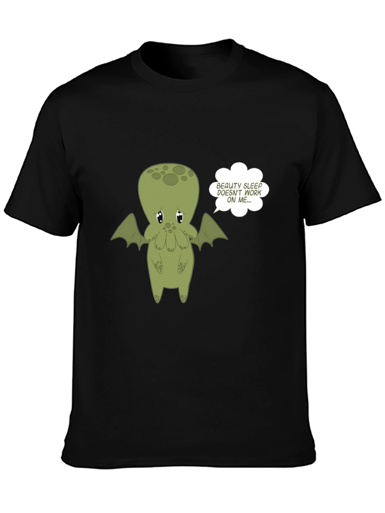 Black Cute Cthulhu 'Beauty Sleep' Graphic Tee - Black view 3