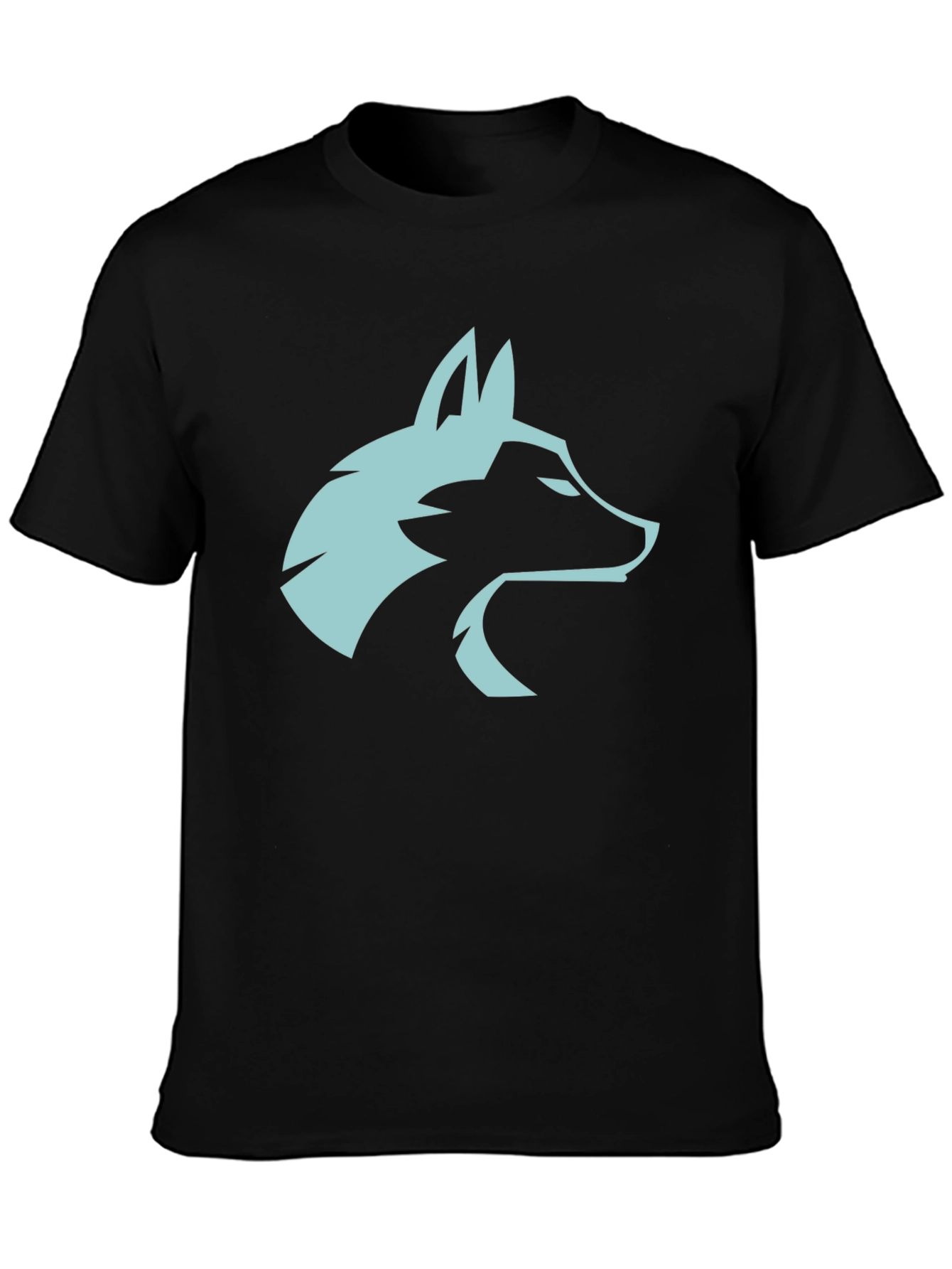Black Cool Wolf Head Graphic Tee - Black Cotton Blend view 3