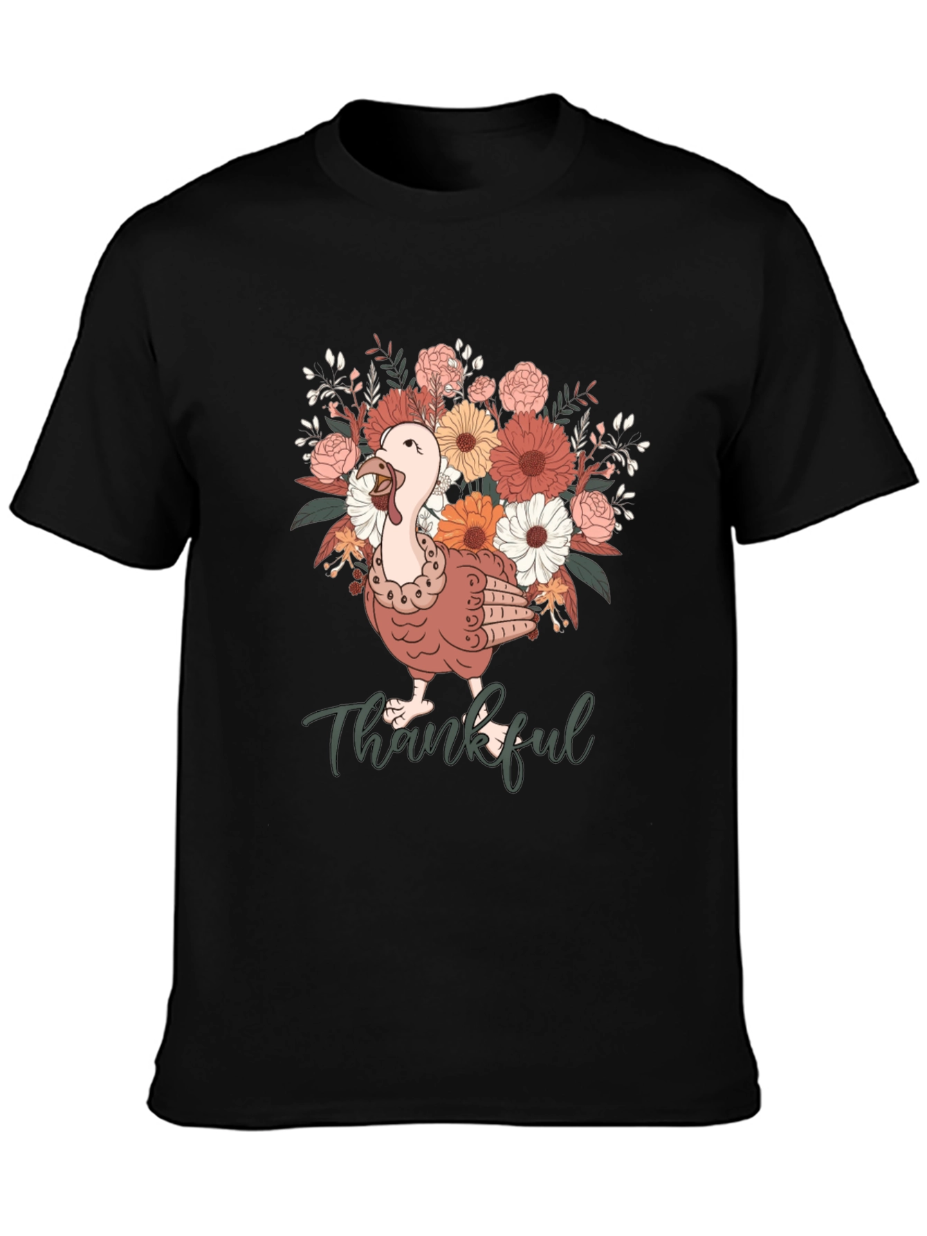 Black Thankful Turkey Floral T-Shirt view 3