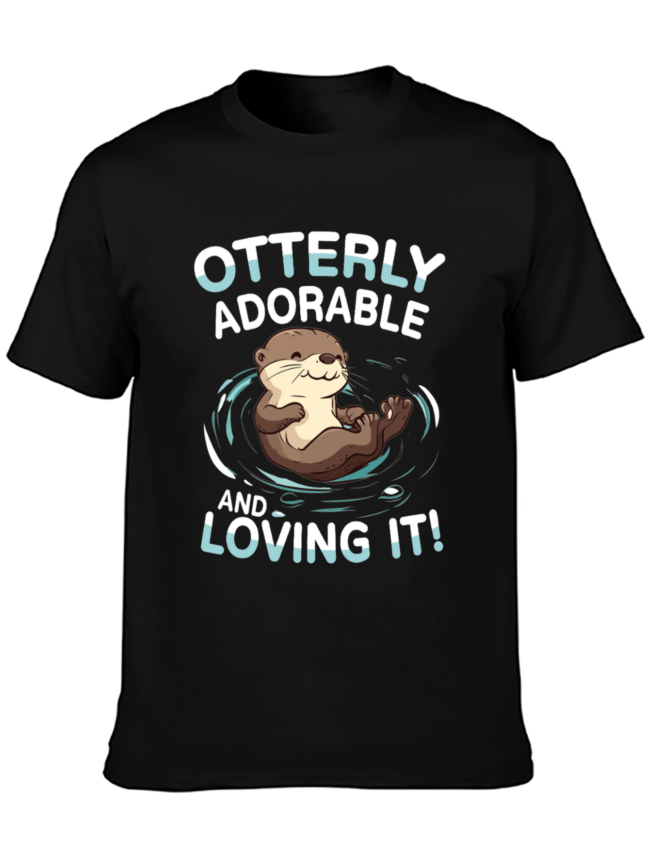 Black Otterly Adorable T-Shirt - Cute Otter Design view 3