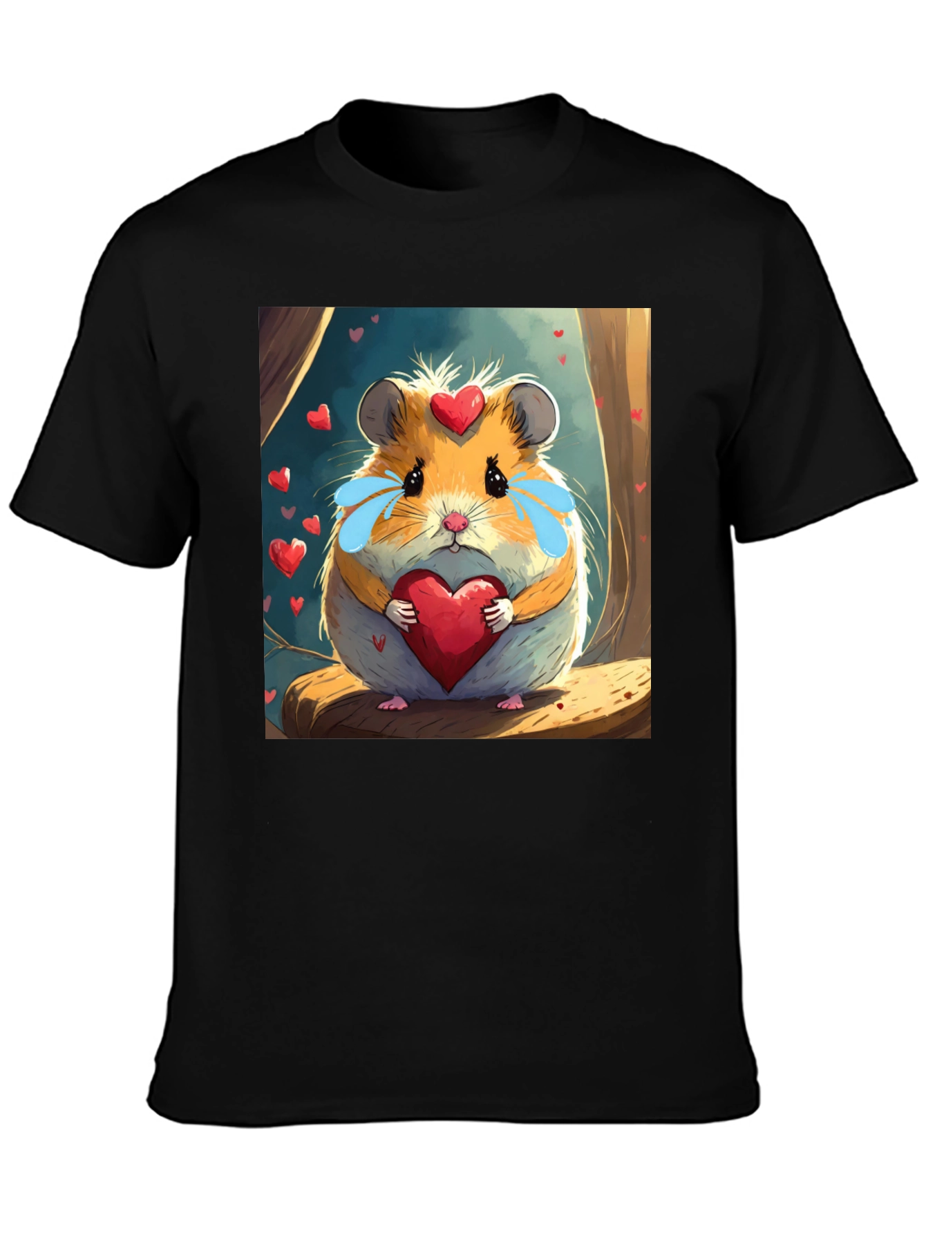 Black Hamster Heart T-Shirt - Cute Cartoon Love Tee view 3