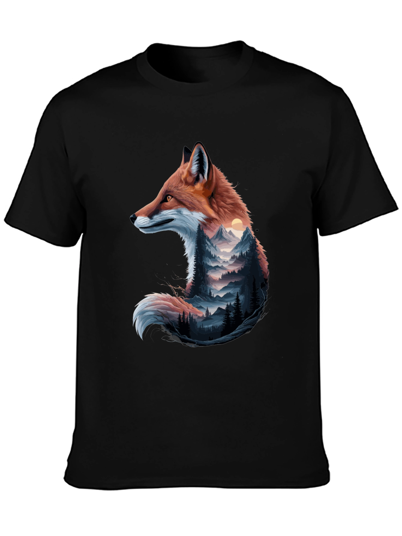 Black Fox & Mountain Graphic Tee - Nature Inspired Design view 3