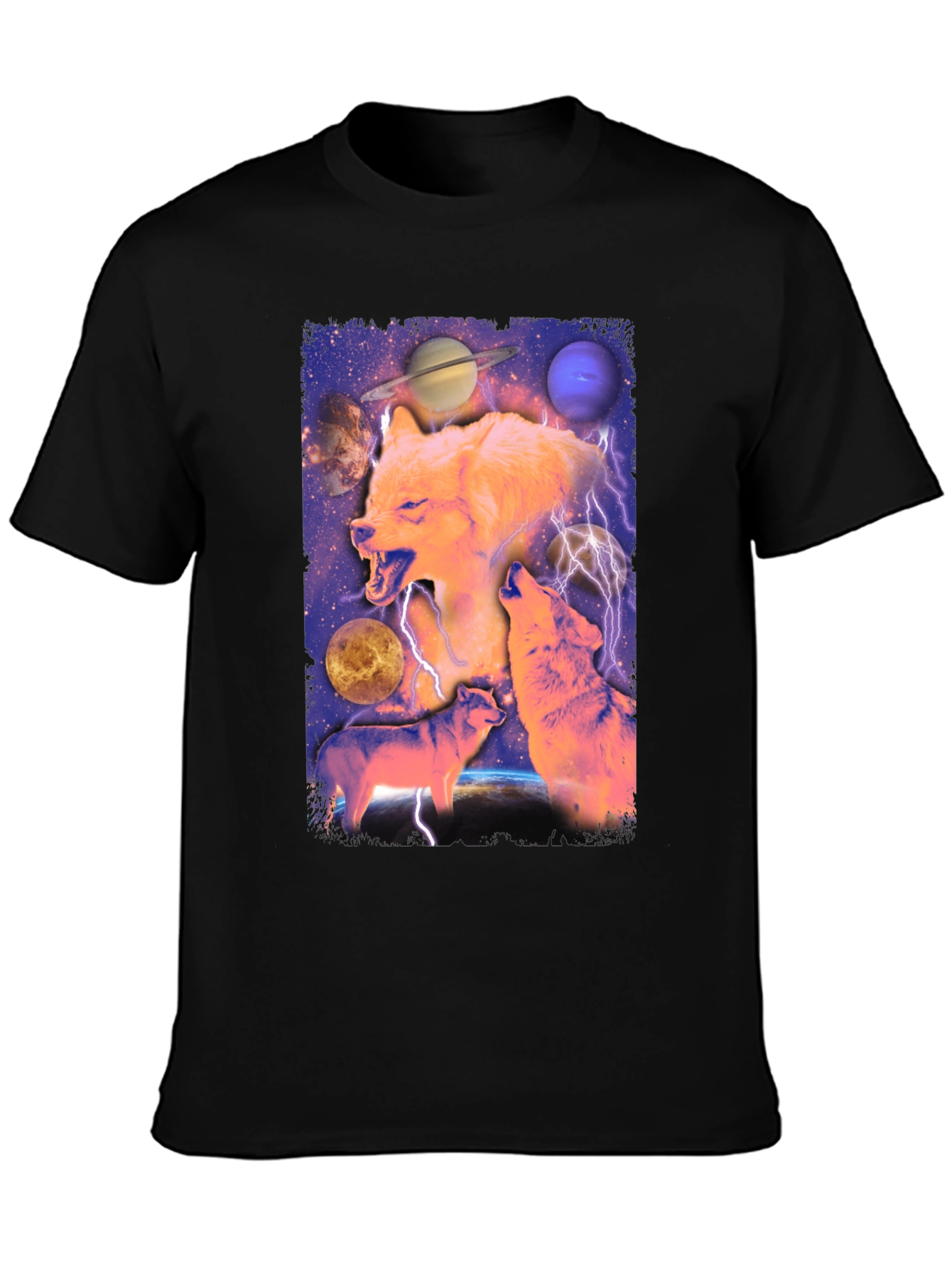Black Wolf Galaxy Graphic Print Tee view 3