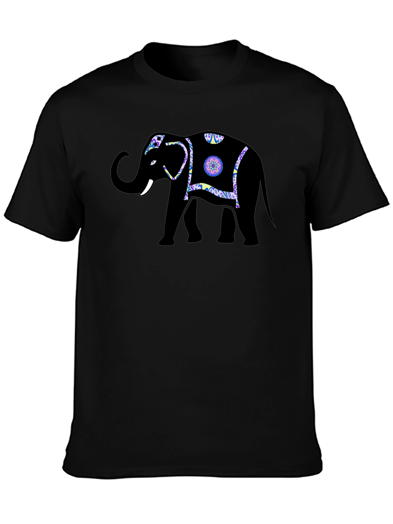 Black Elephant Graphic Print Crew Neck T-Shirt view 3