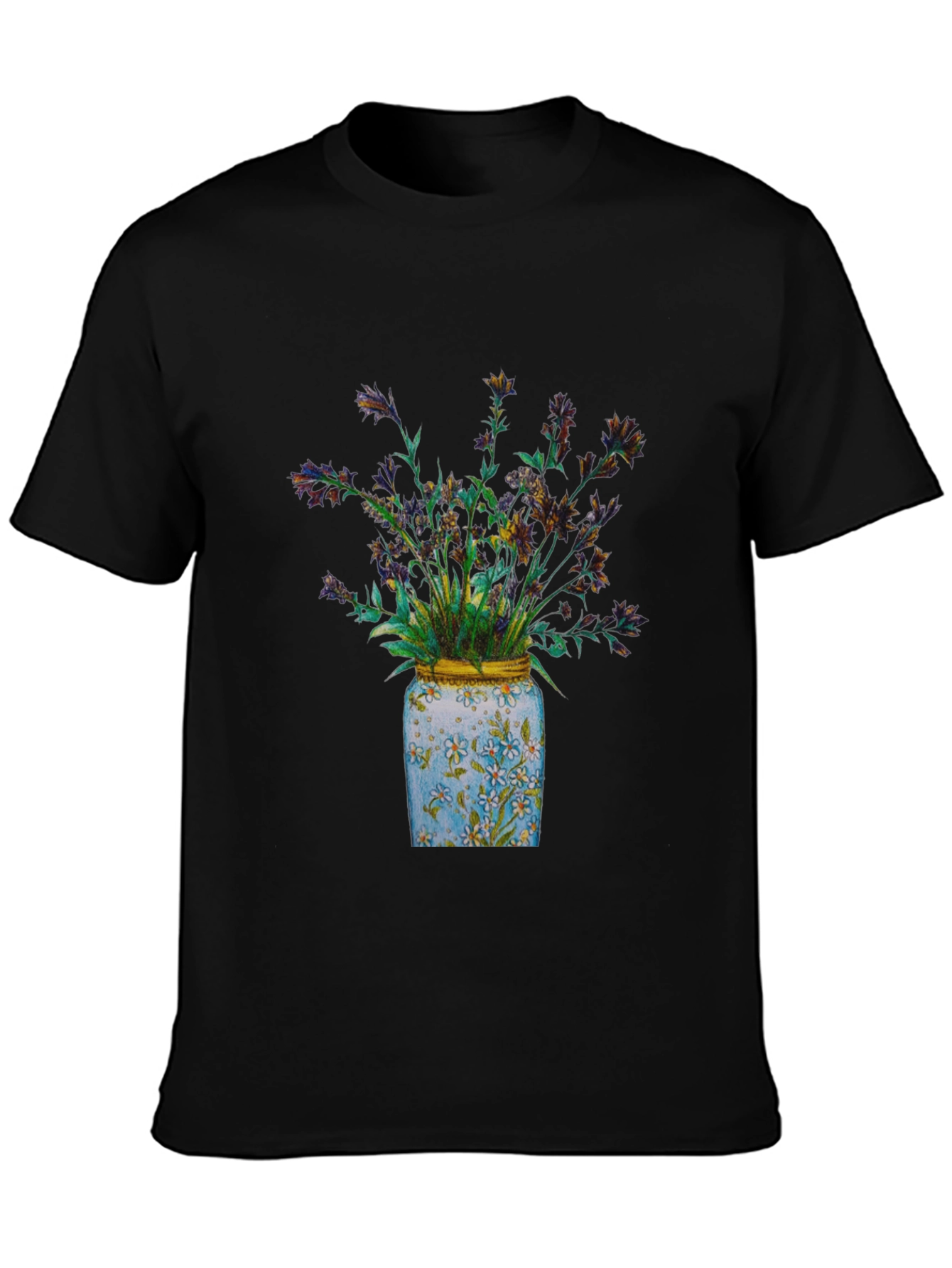 Black Floral Jar Graphic Tee - Soft Cotton Blend view 3