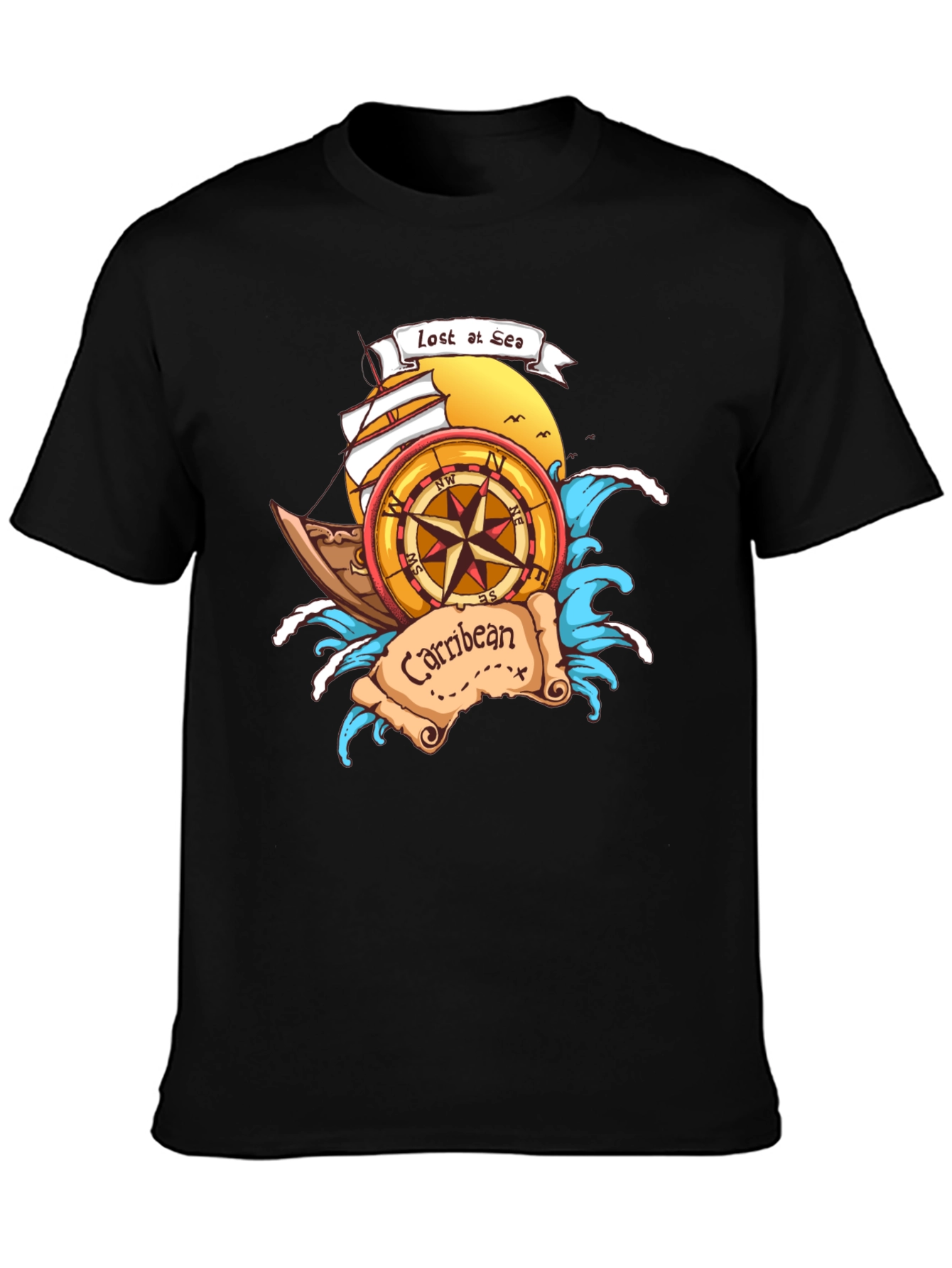 Black Lost at Sea Caribbean T-Shirt view 3