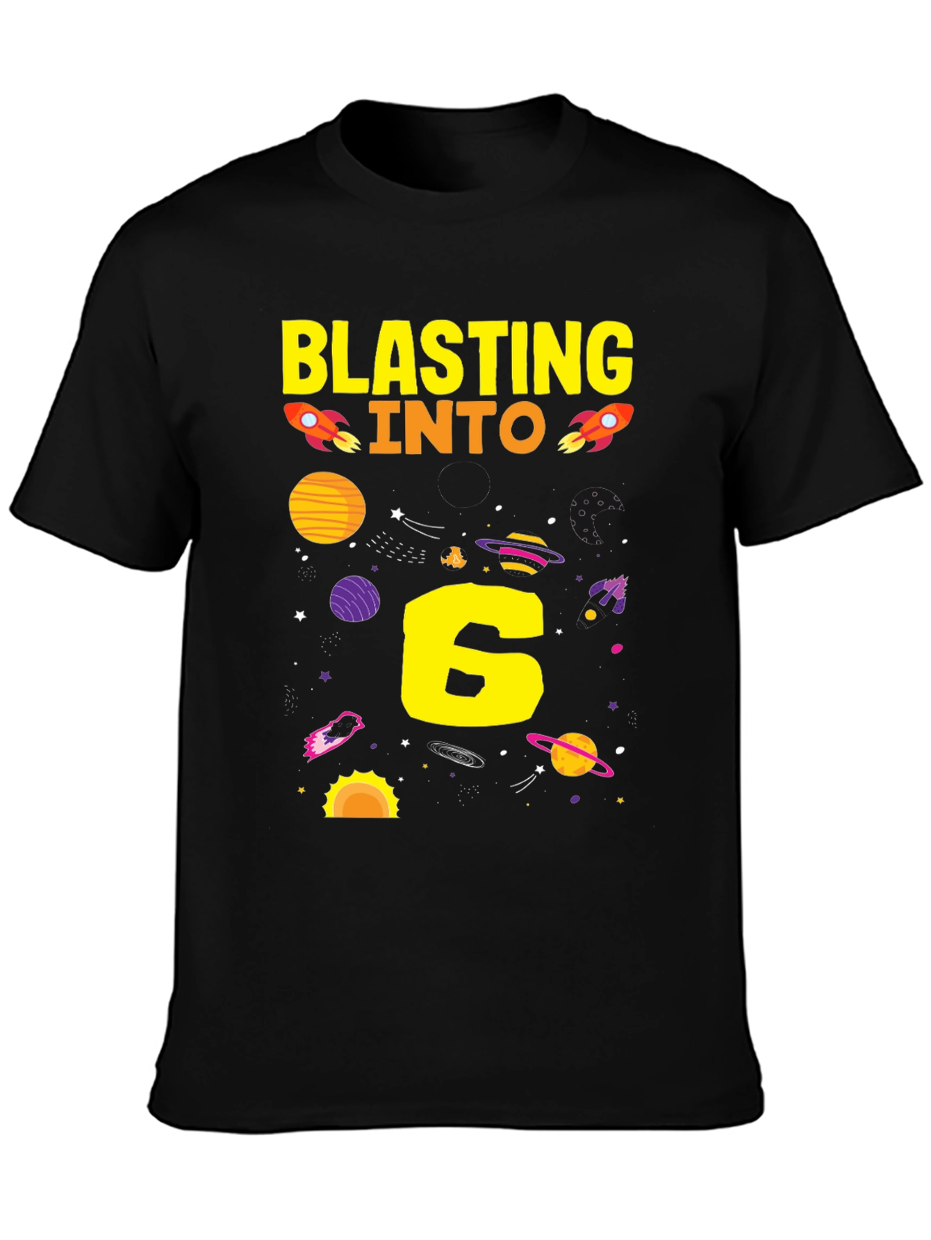 Black Blasting Into 6th Birthday T-Shirt view 3