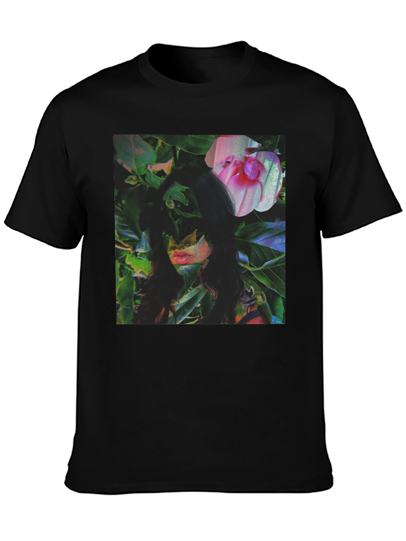 Black Floral Portrait Graphic Tee - Black Cotton Blend view 3