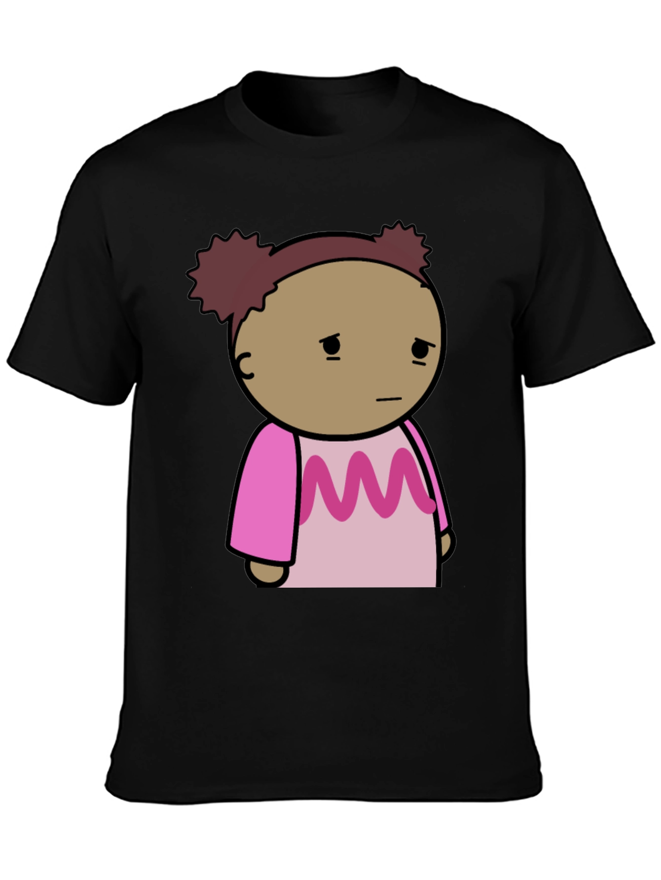 Black Sad Girl Cartoon Graphic T-Shirt view 3