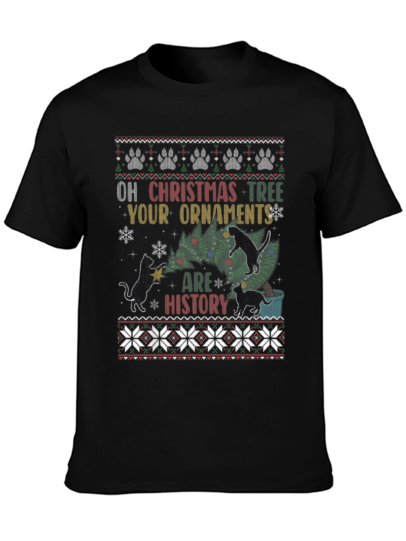 Black Funny Christmas Cat T-Shirt view 3