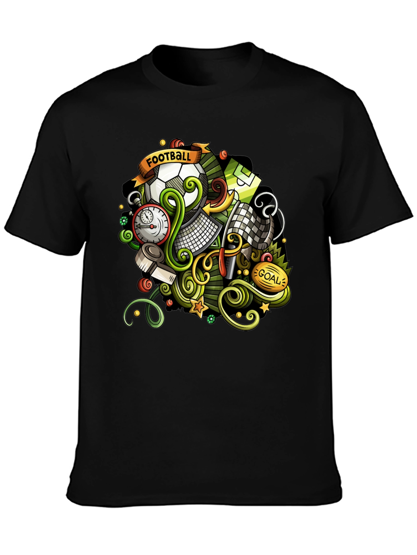 Black Football Cartoon Graphic T-Shirt view 3