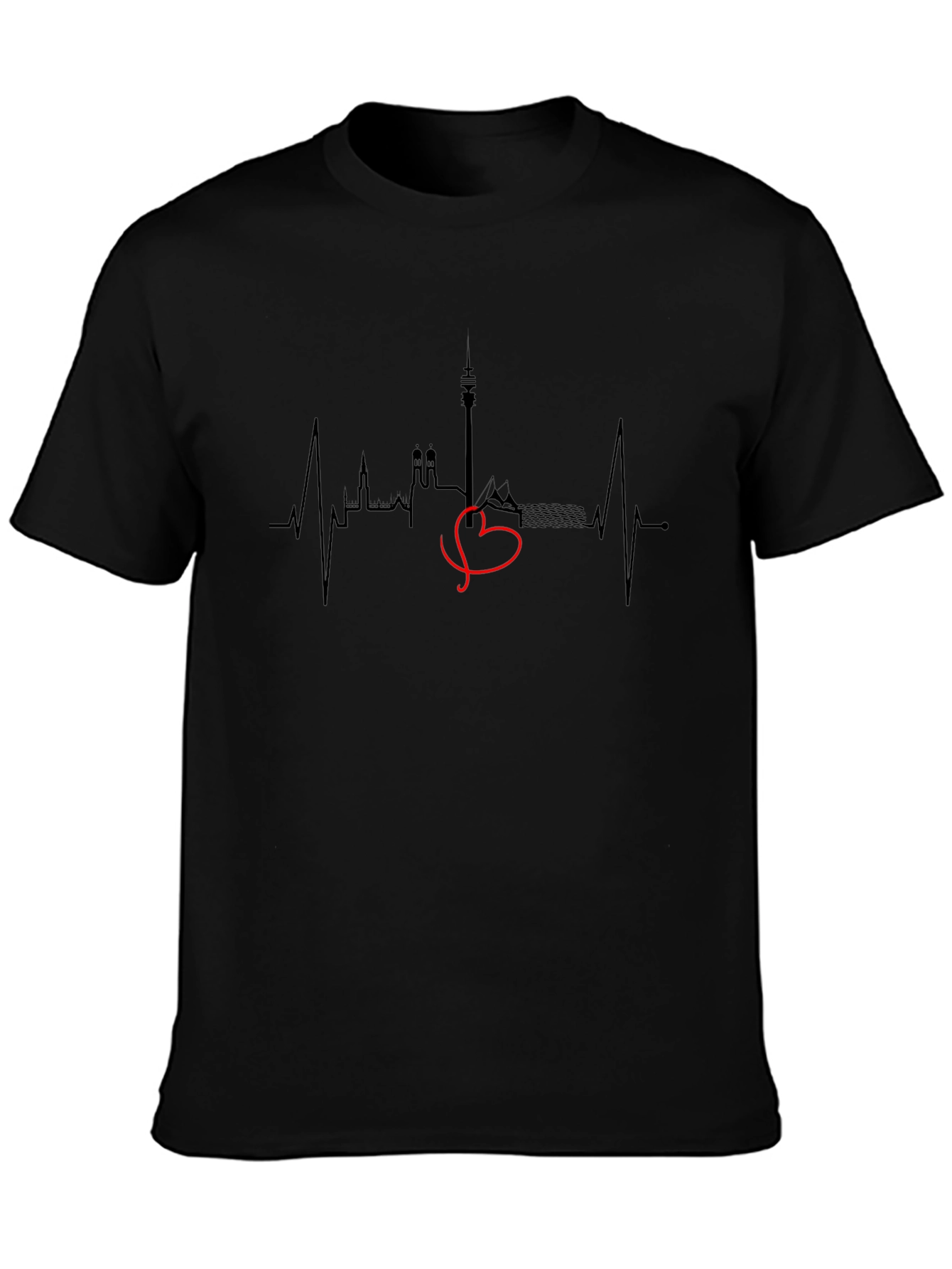 Munich Skyline Heartbeat Black T-Shirt - 3