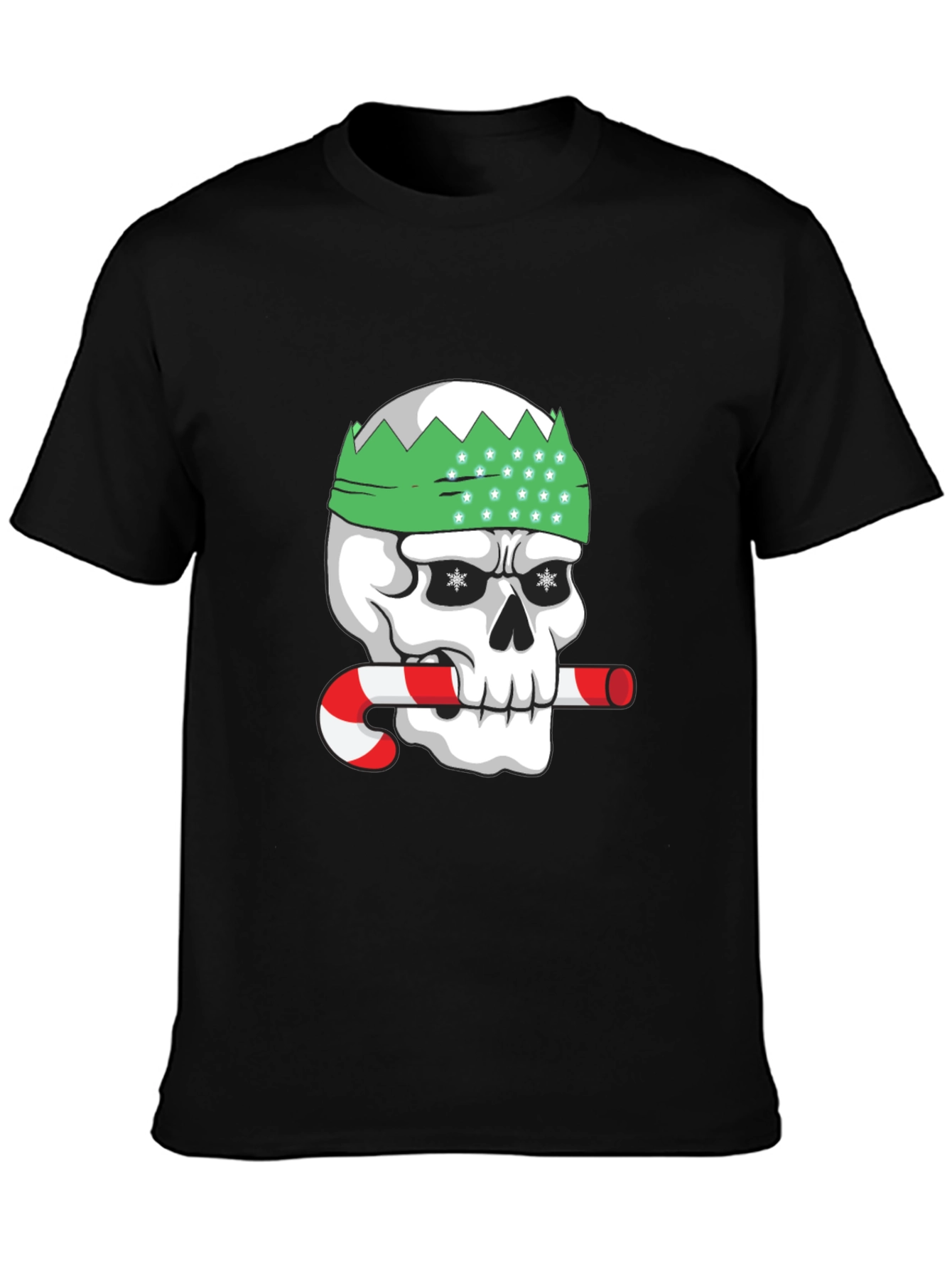 Black Festive Skull Graphic Tee - Holiday Humor view 3