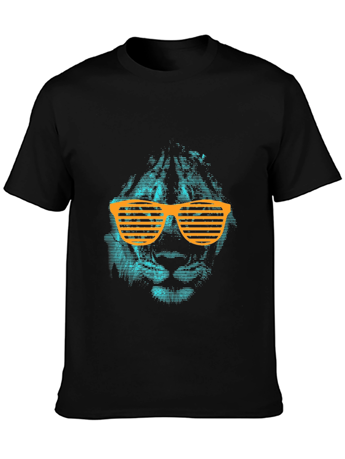 Black Cool Lion Graphic Tee with Orange Shutter Shades view 3