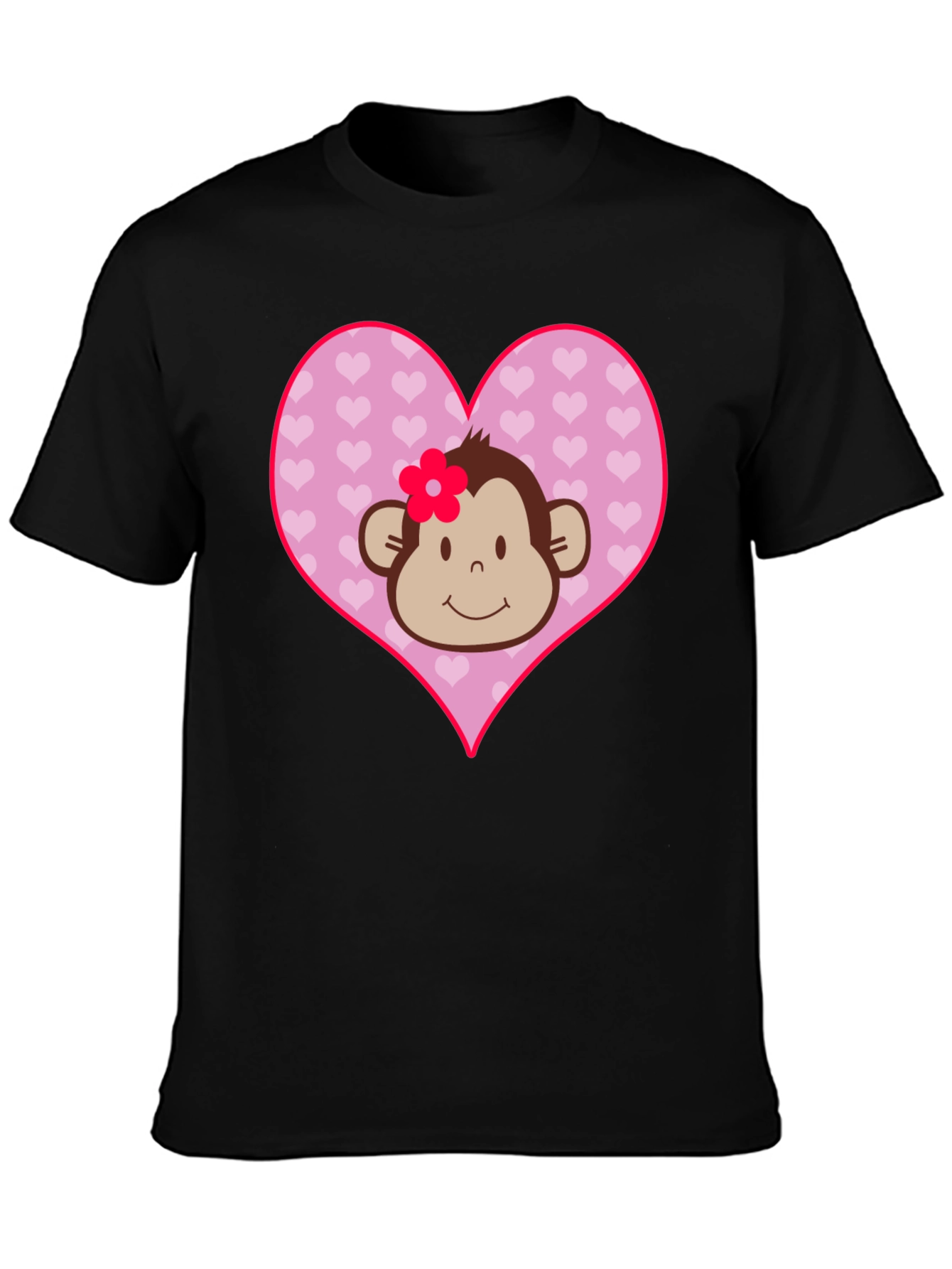 Black Cute Monkey Heart Graphic Tee - Black Cotton Shirt view 3